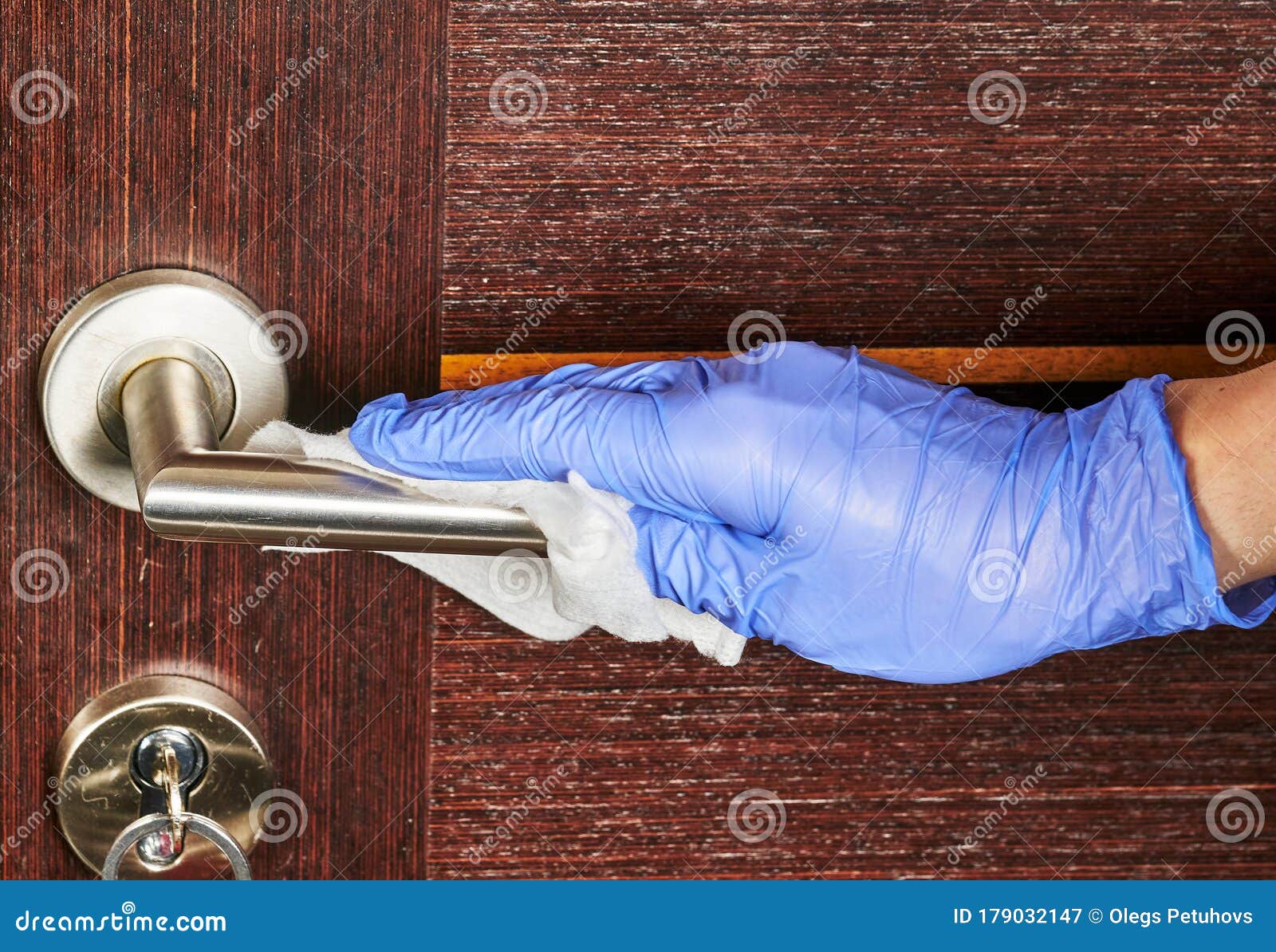 Clean and Disinfect Door Handle. Germs, Bacteria, Covid19