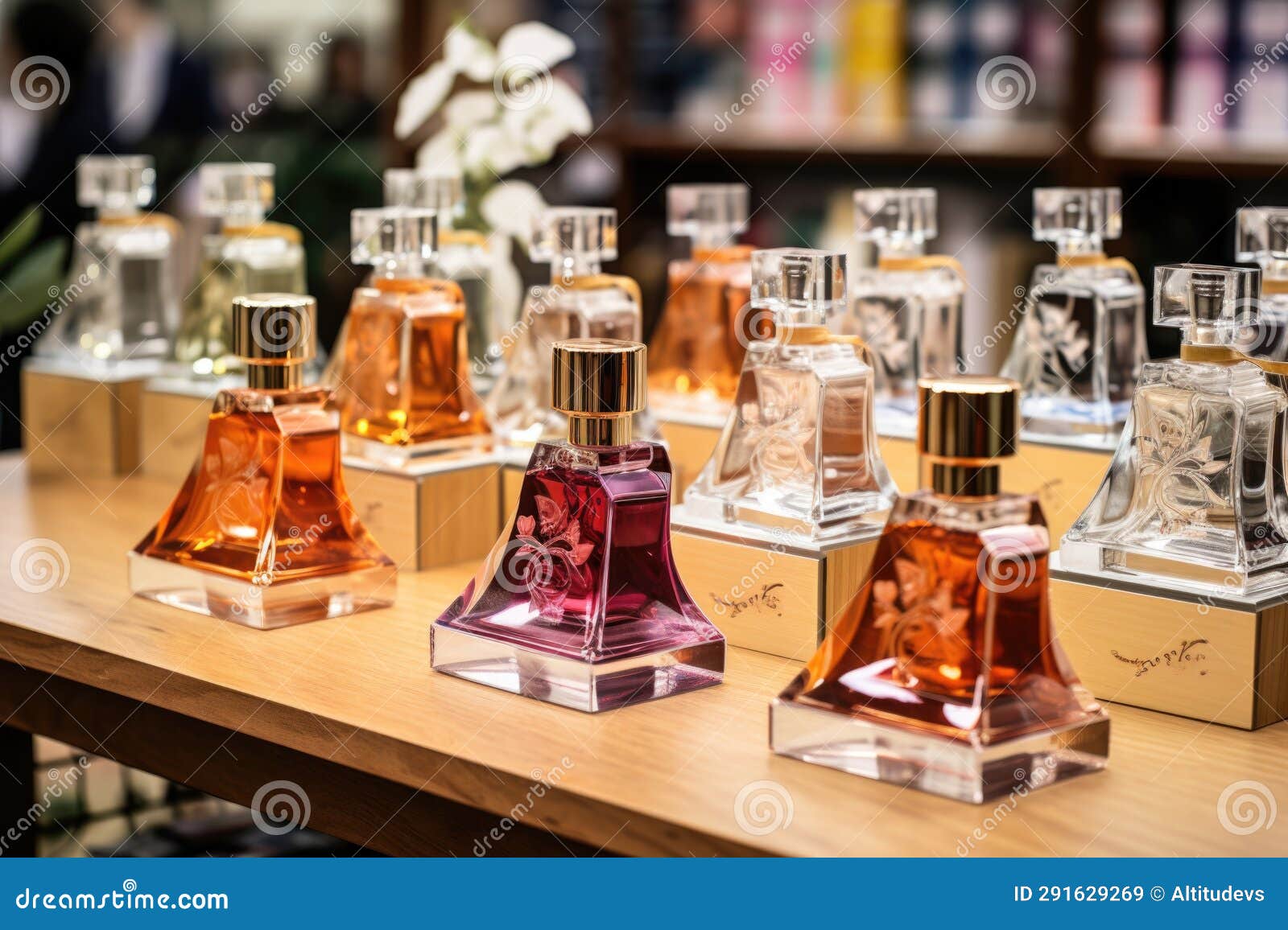 Clean Display of Perfumes with Clearance Banners Stock Image Image of