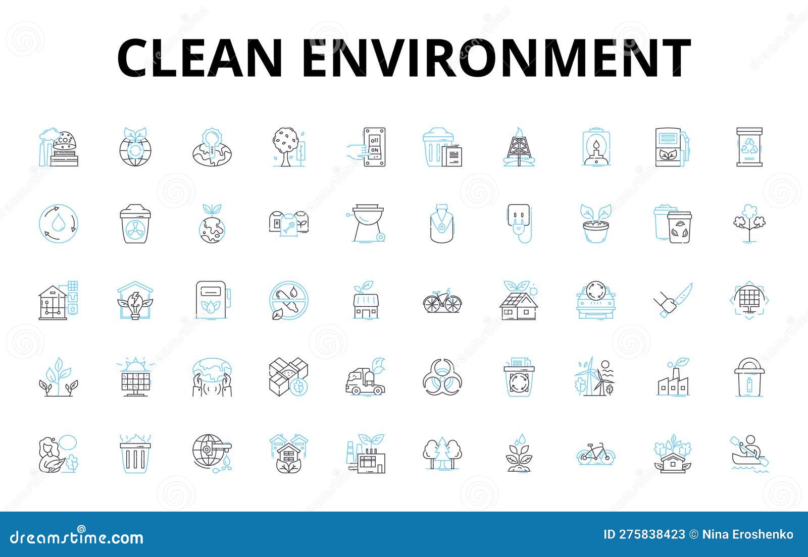 clean environment linear icons set. sustainability, recycling, conservation, greenery, pollution, hygiene, composting