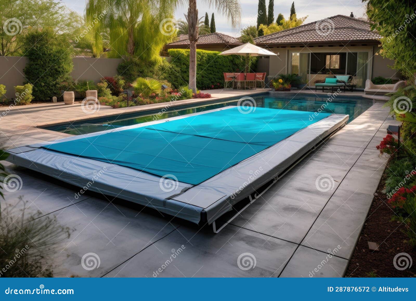 Clean and Folded Pool Cover on Poolside Stock Photo Image of outdoor