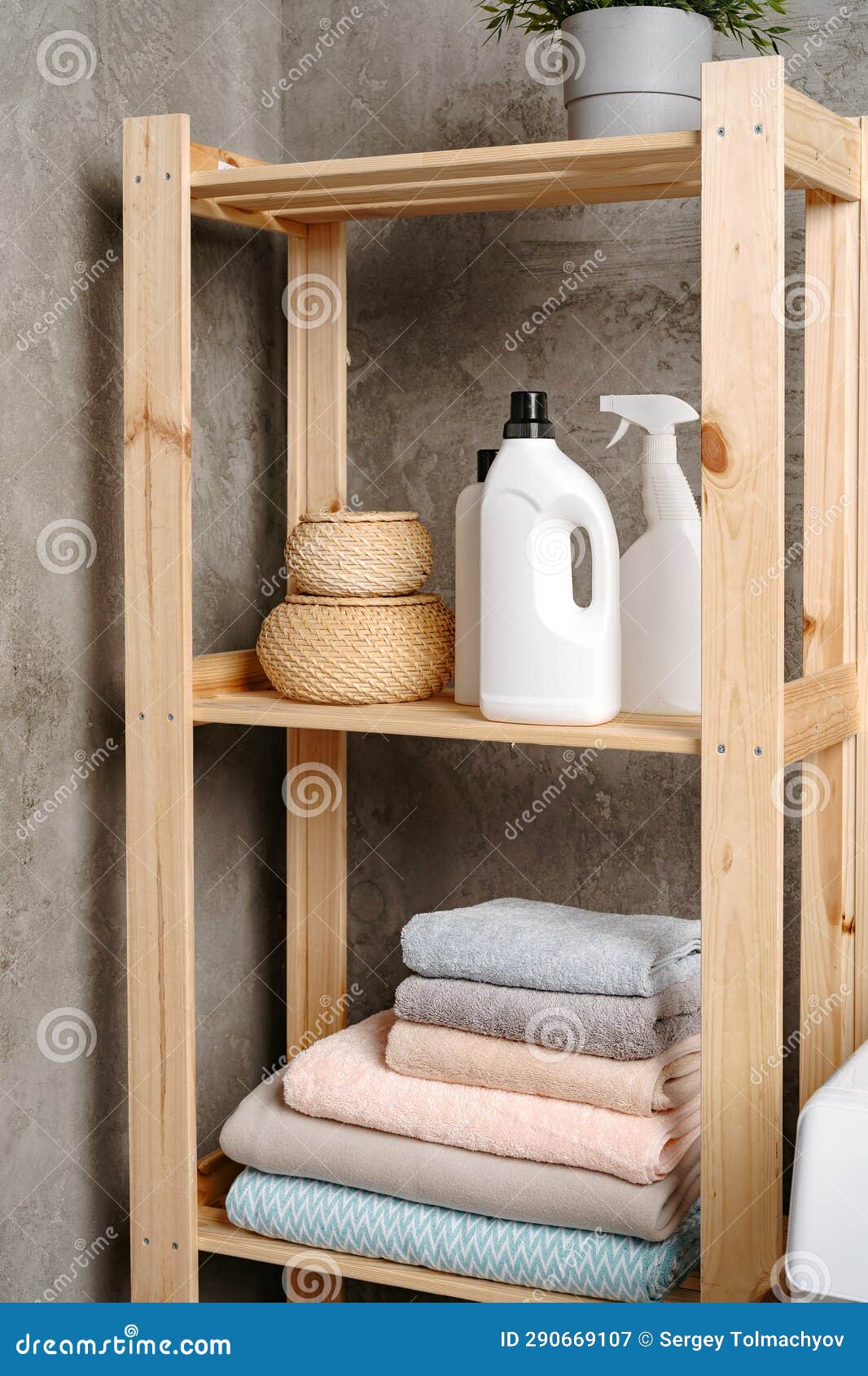 Clean Folded Towels on Shelf in a Bathroom Stock Image - Image of ...
