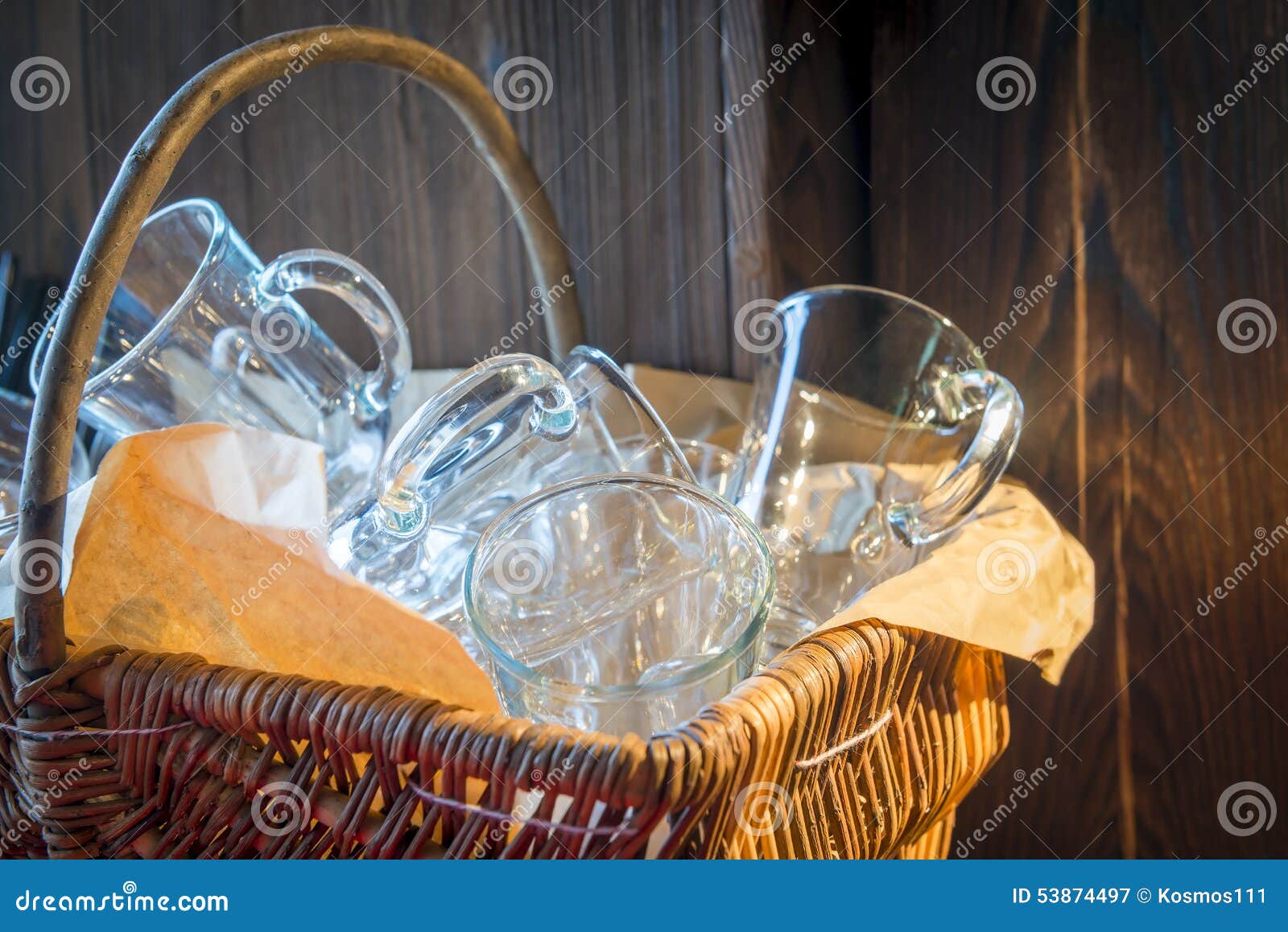 Clean Glasses in a Wicker Basket Stock Image Image of group, kitchen