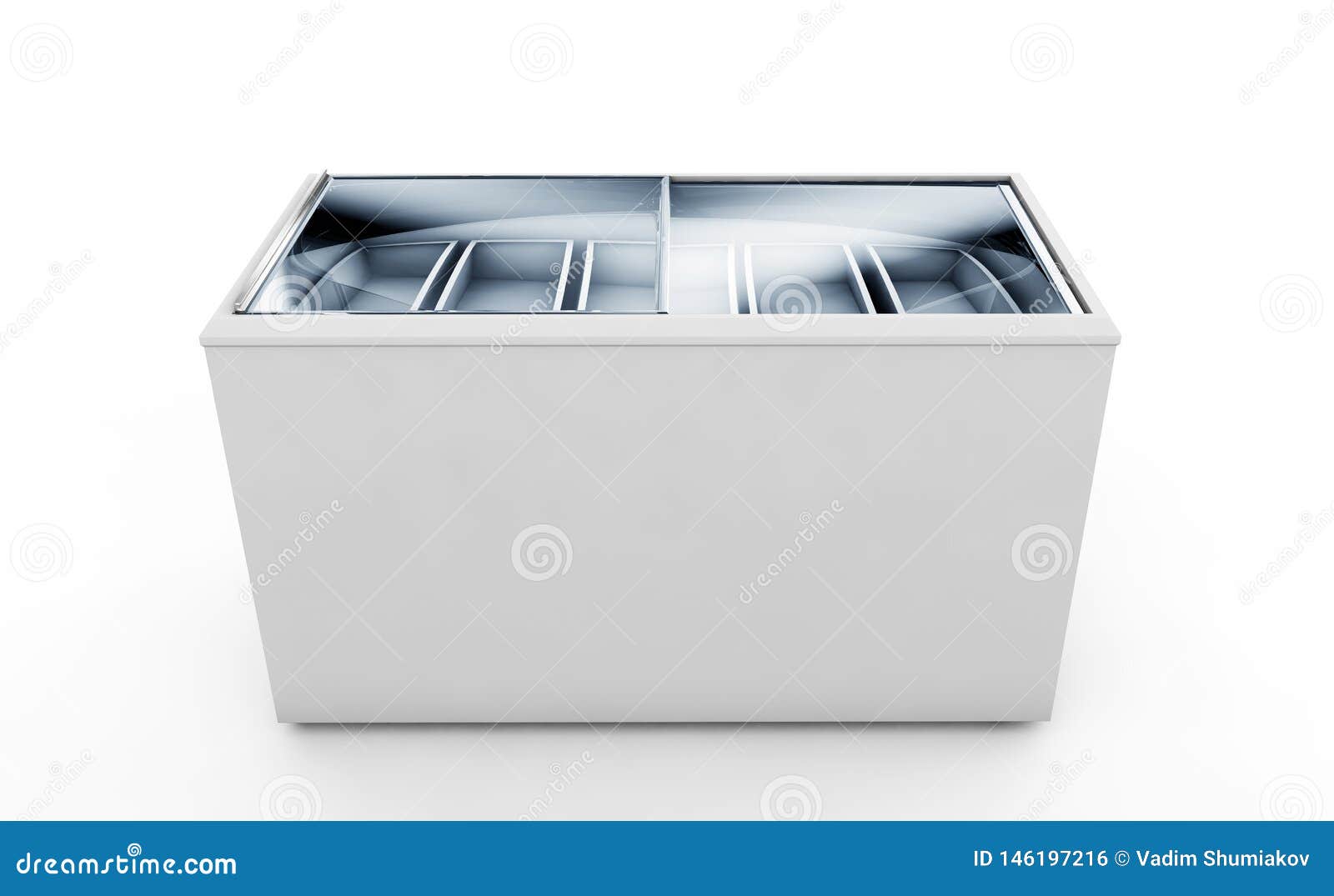Clean Ice Cream Freezer Blank Isolated On White Background. 3d