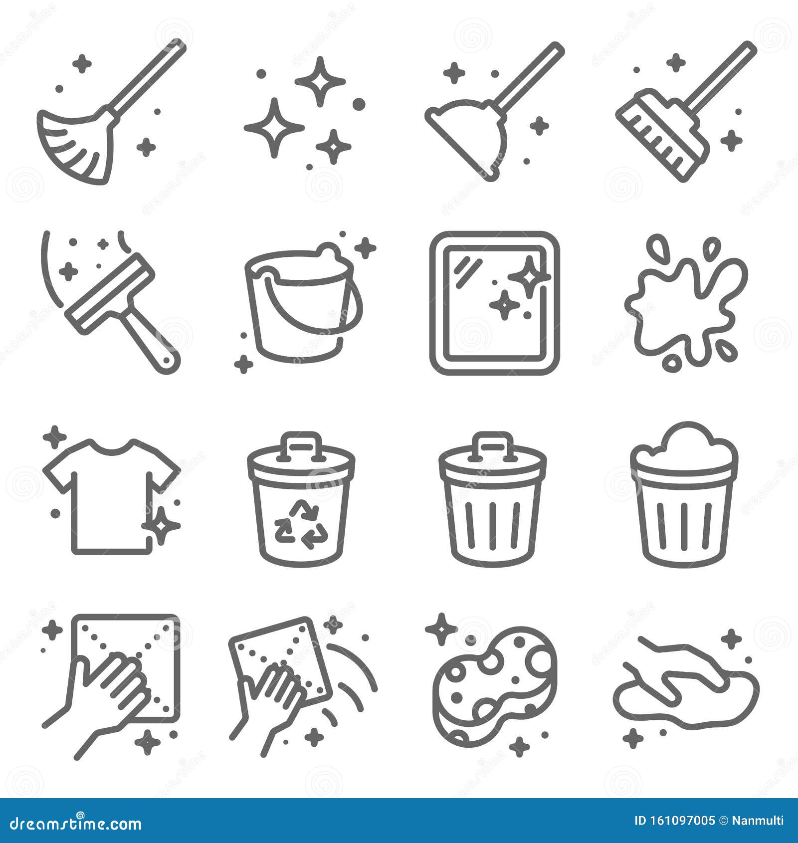 clean icons set  . contains such icon as recycle, cleaning, clean bucket, and more. expanded stroke