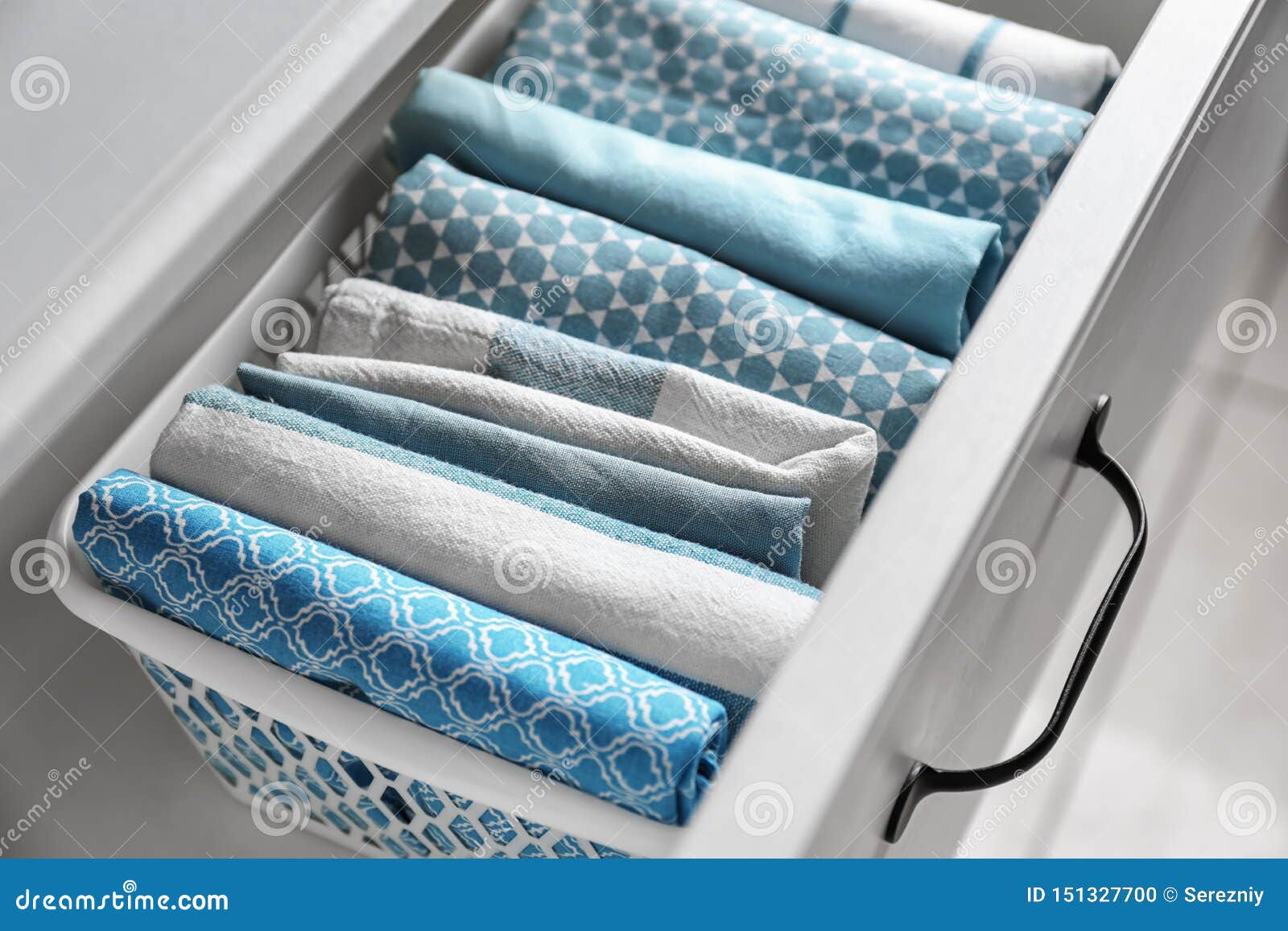 Clean Kitchen Towels in Drawer Stock Photo Image of dishtowel, folded