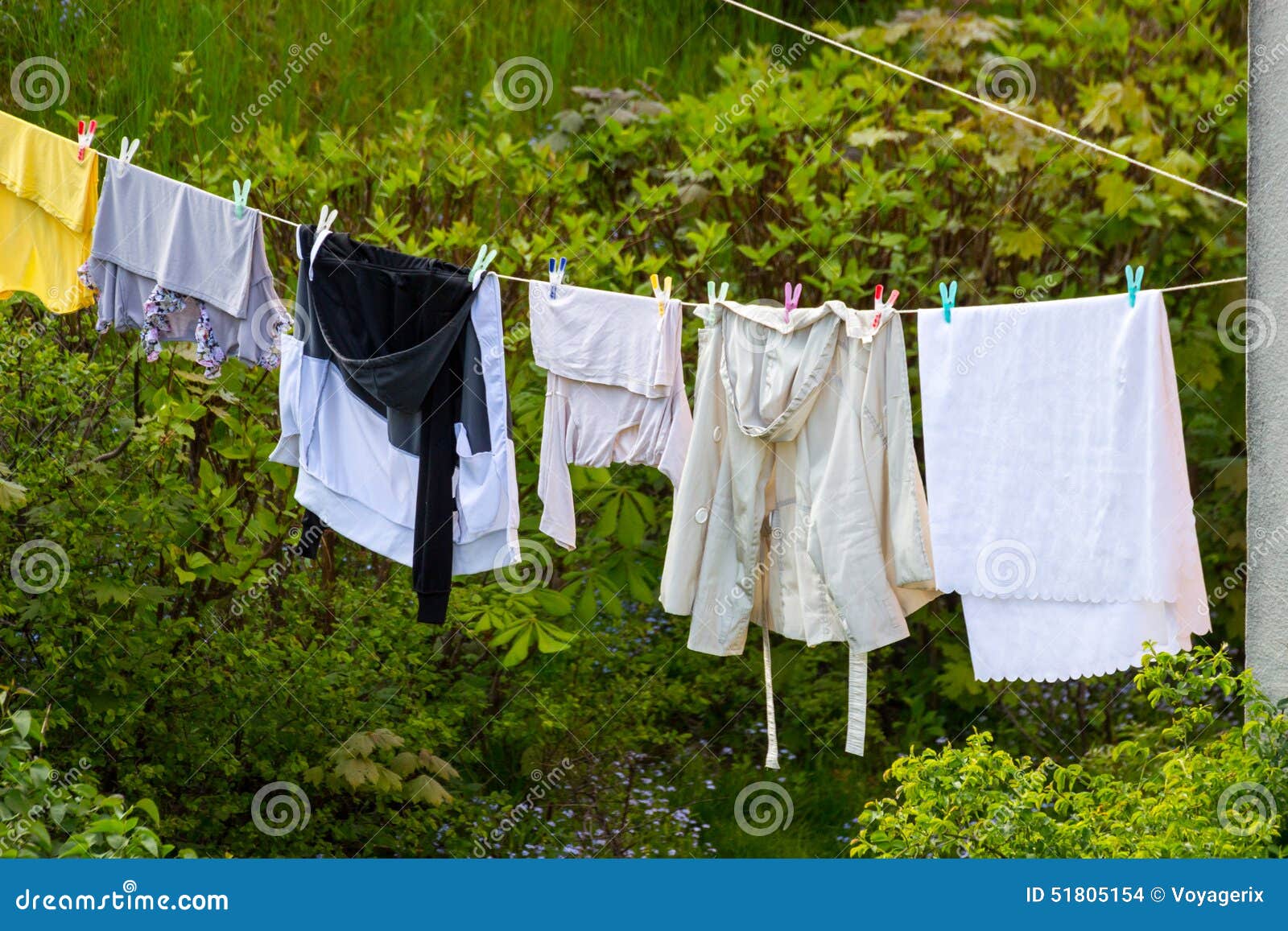 Clean Laundry Hanging To Dry on Line Outdoor Stock Photo - Image of nature,  clothesline: 51805154