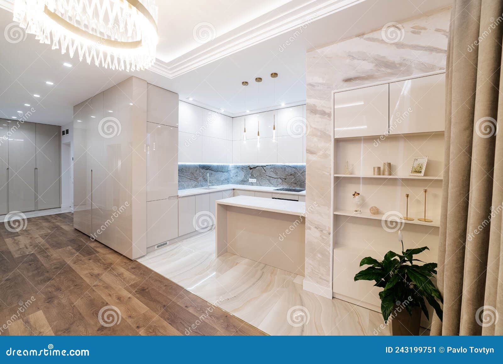 Clean Light New Kitchen with Light Furniture Stock Image Image of