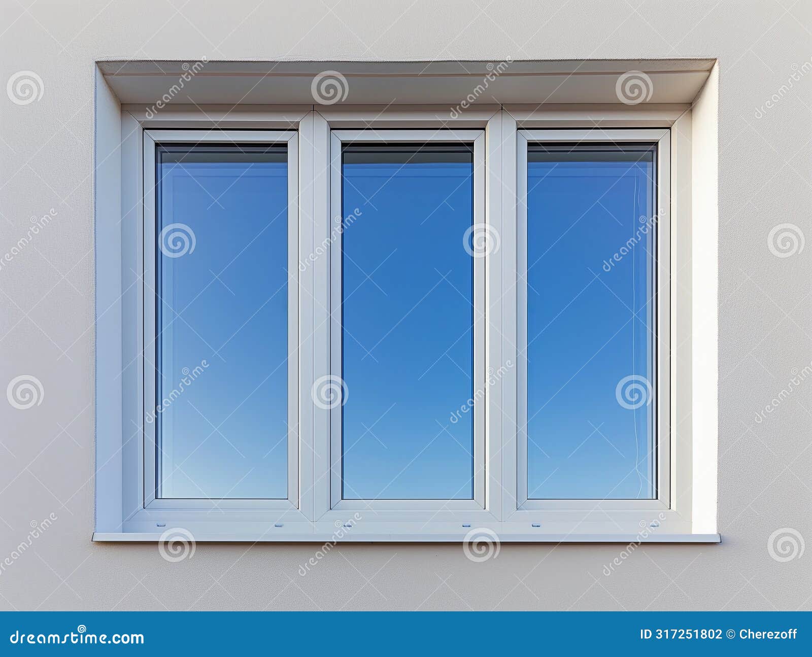 modern triple-pane window on white wall