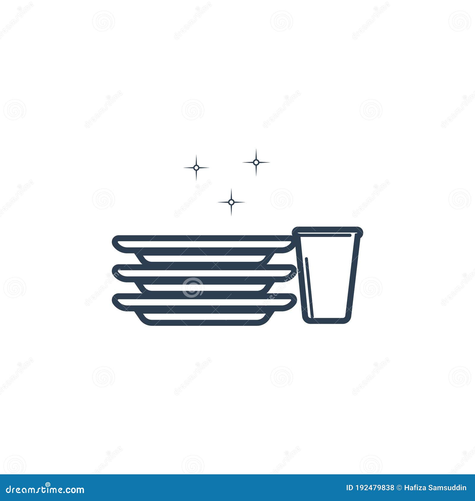 Clean Plates In Dish Drying Rack Clipart Vector Illustration. Simple