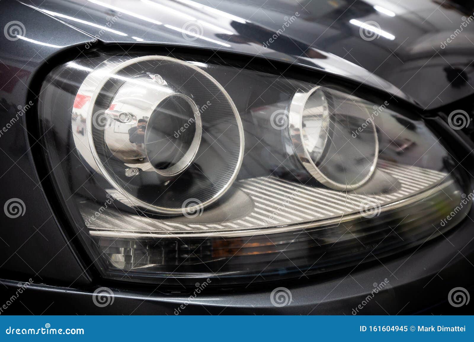 clean and restored car headlight after restoration