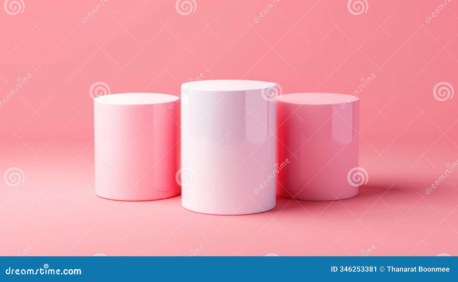 a clean set of white cosmetic containers resting on a soft pink backdrop, perfect for elegant branding mockups