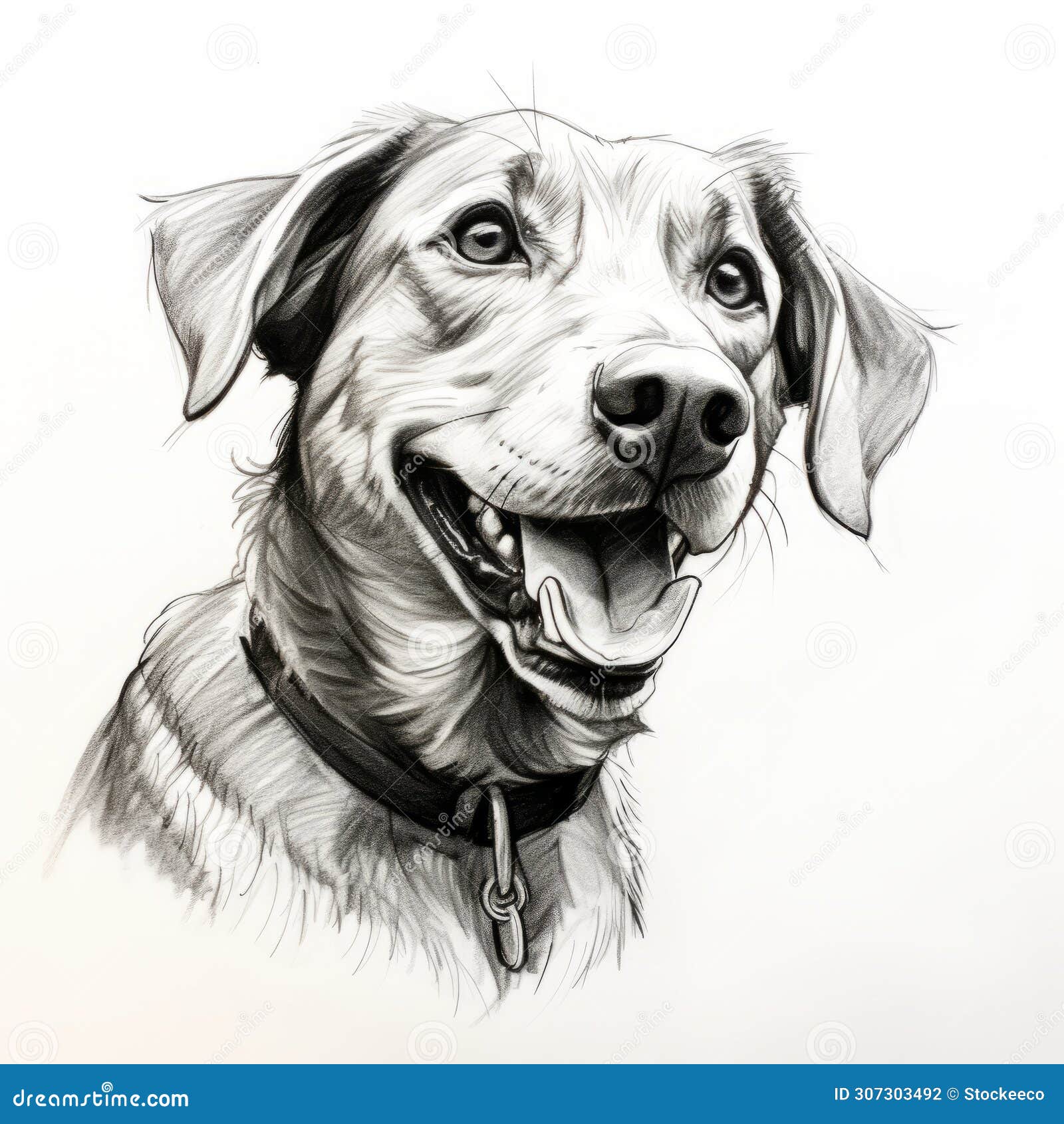 clean and sharp inking: joyful dog portrait with collar