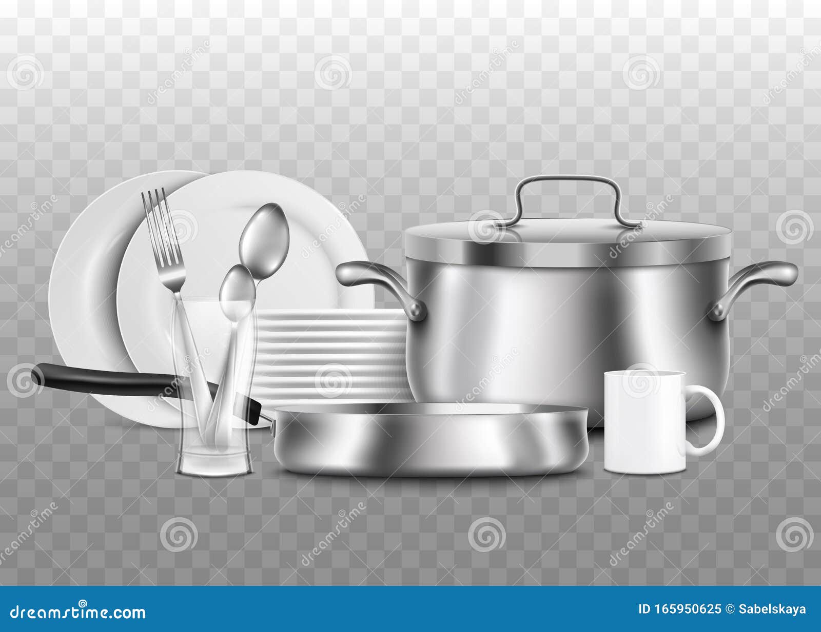 Download Clean Shiny Kitchen Utensils And Tableware 3d Vector Illustration Isolated. Stock Vector ...