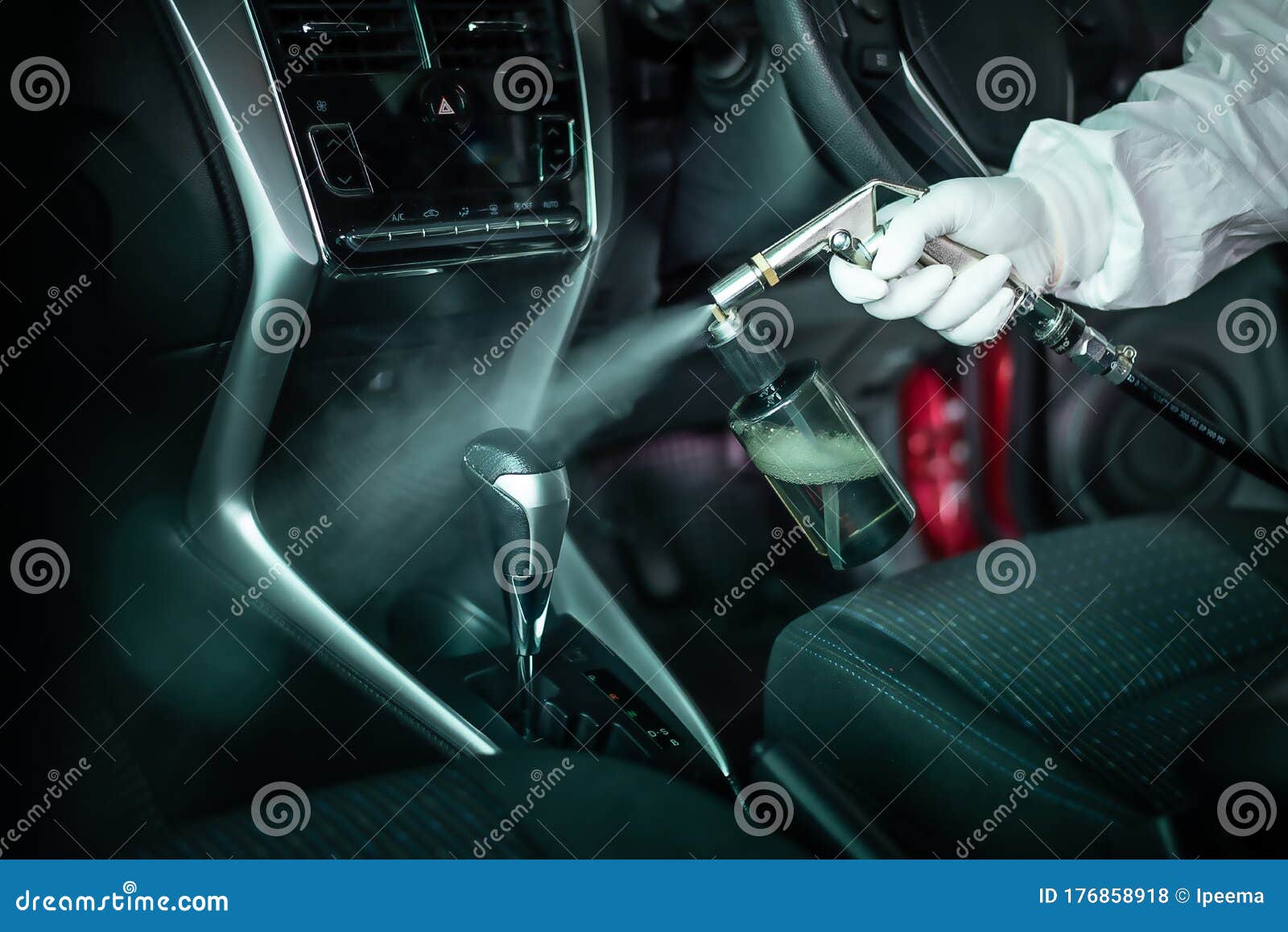 Clean Surfaces in Car with a Disinfectant Spray. Stock Photo Image of disease, cleaner 176858918