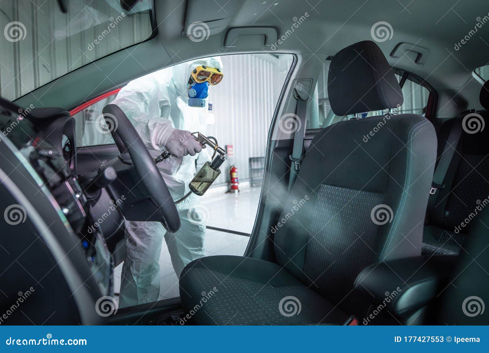 Clean Surfaces in Car with a Disinfectant Spray. Stock Image Image of antibacterial, happy