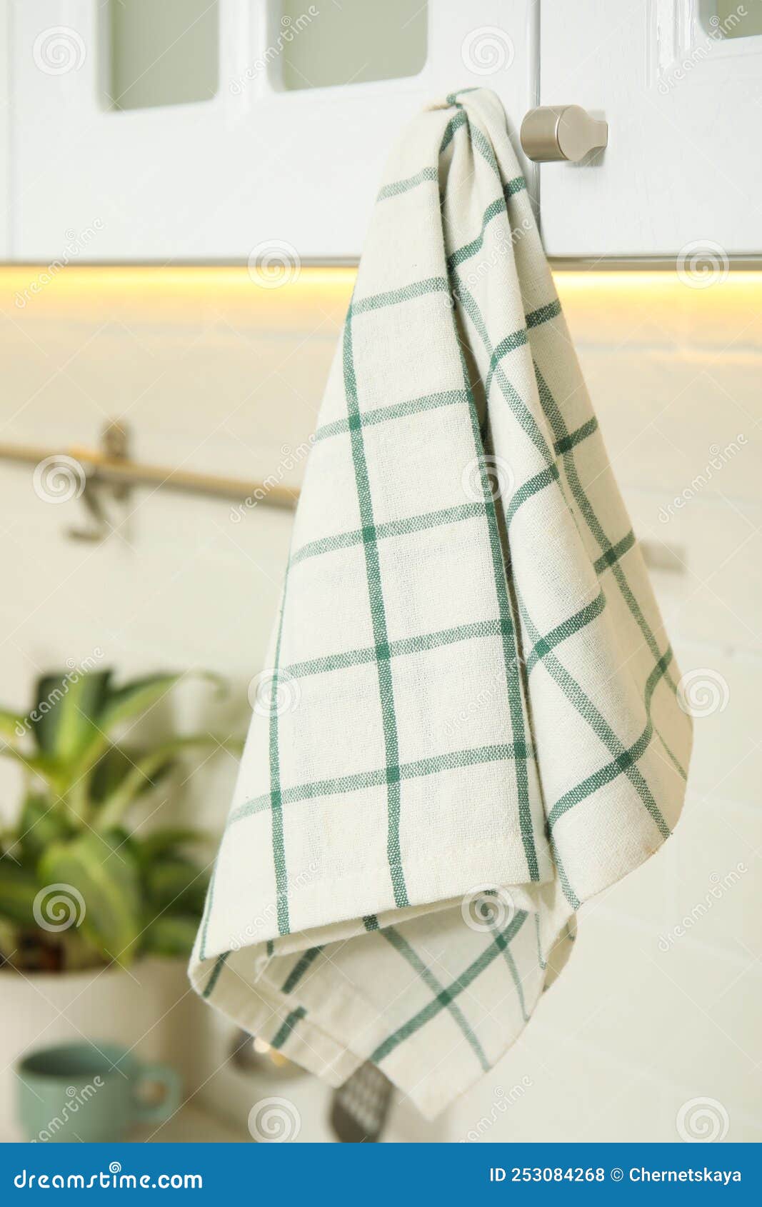 Clean Towel Hanging on Handle in Kitchen Stock Photo Image of