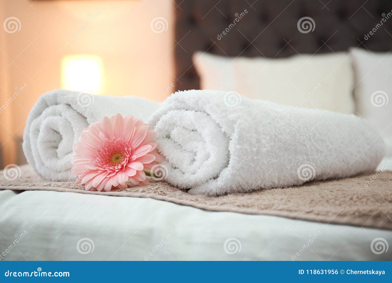 clean towels on bed