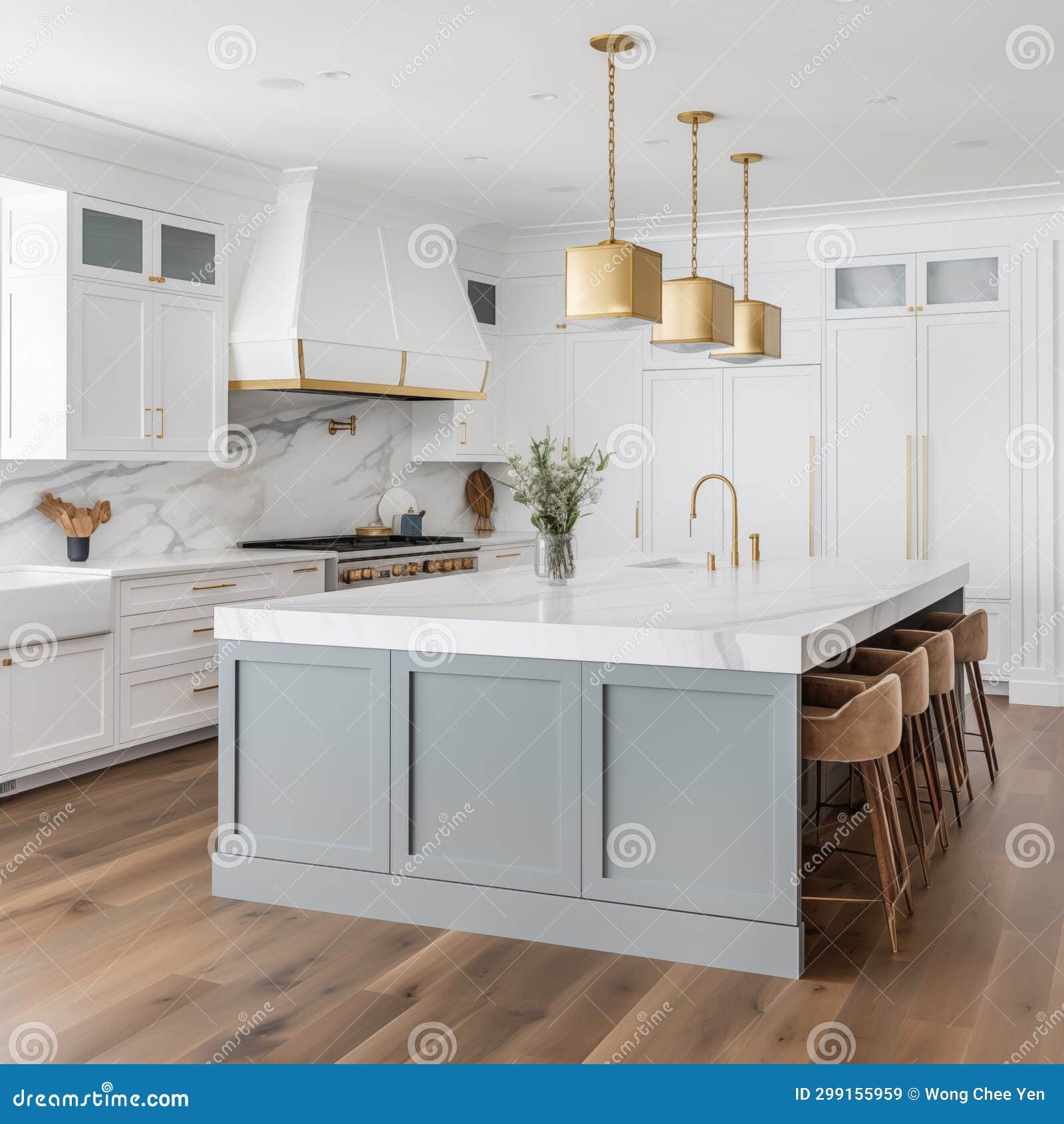 Clean White Home Kitchen Brass Fittings Lighting Stock Image Image of