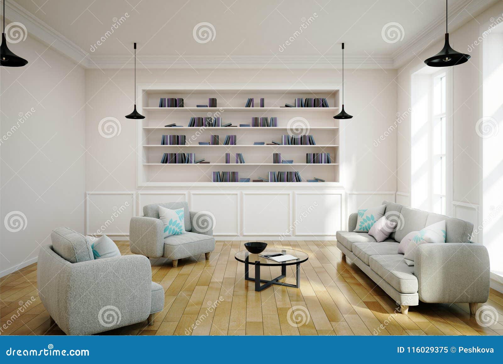 Clean White Library Interior Stock Illustration