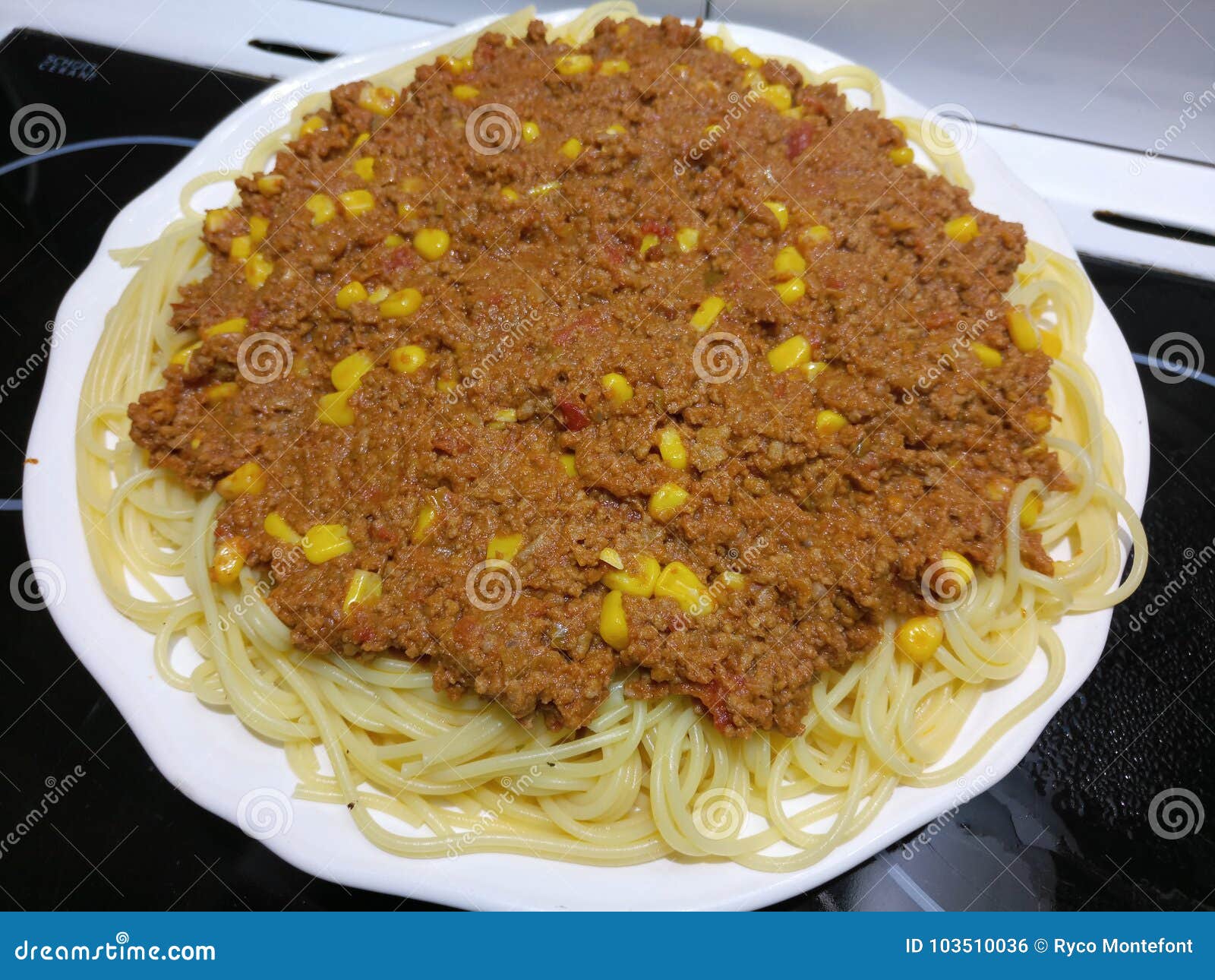 Spaghetti Bolognese with Sweetcorn Stock Photo Image of plate, clean