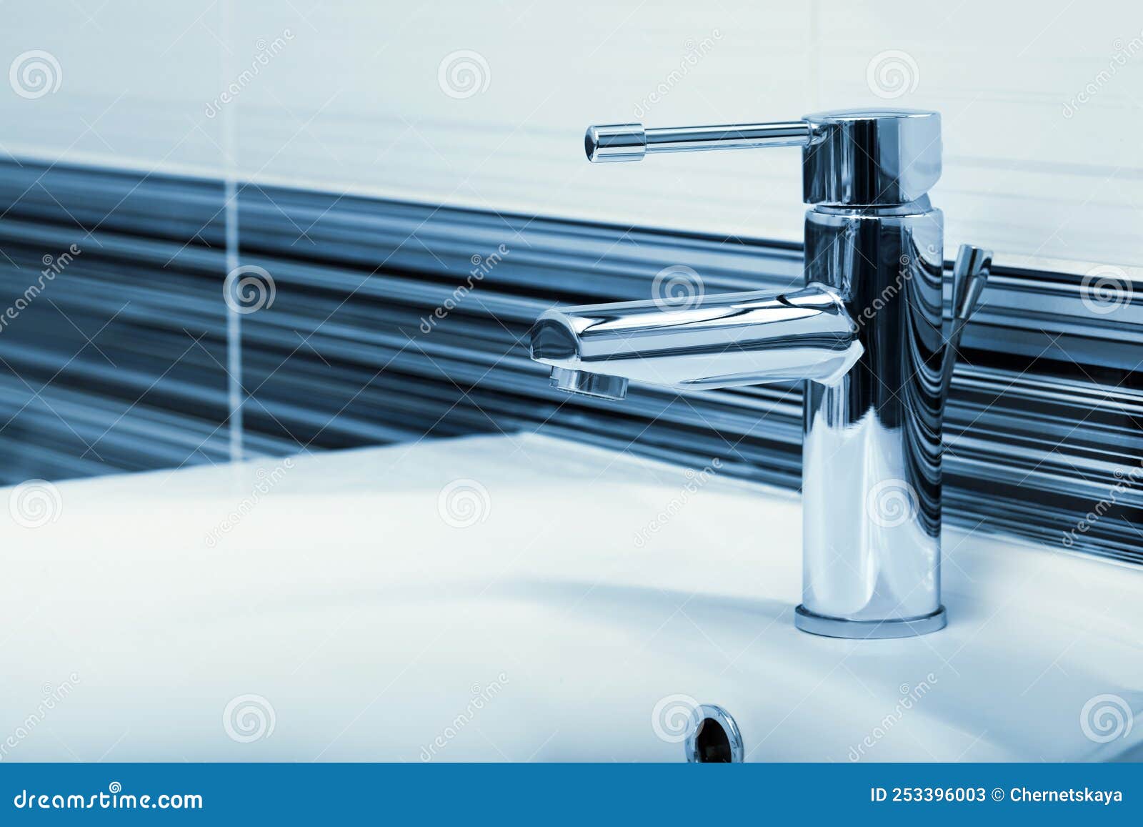 Clean White Sink with Shiny Water Tap in Bathroom Stock Image Image
