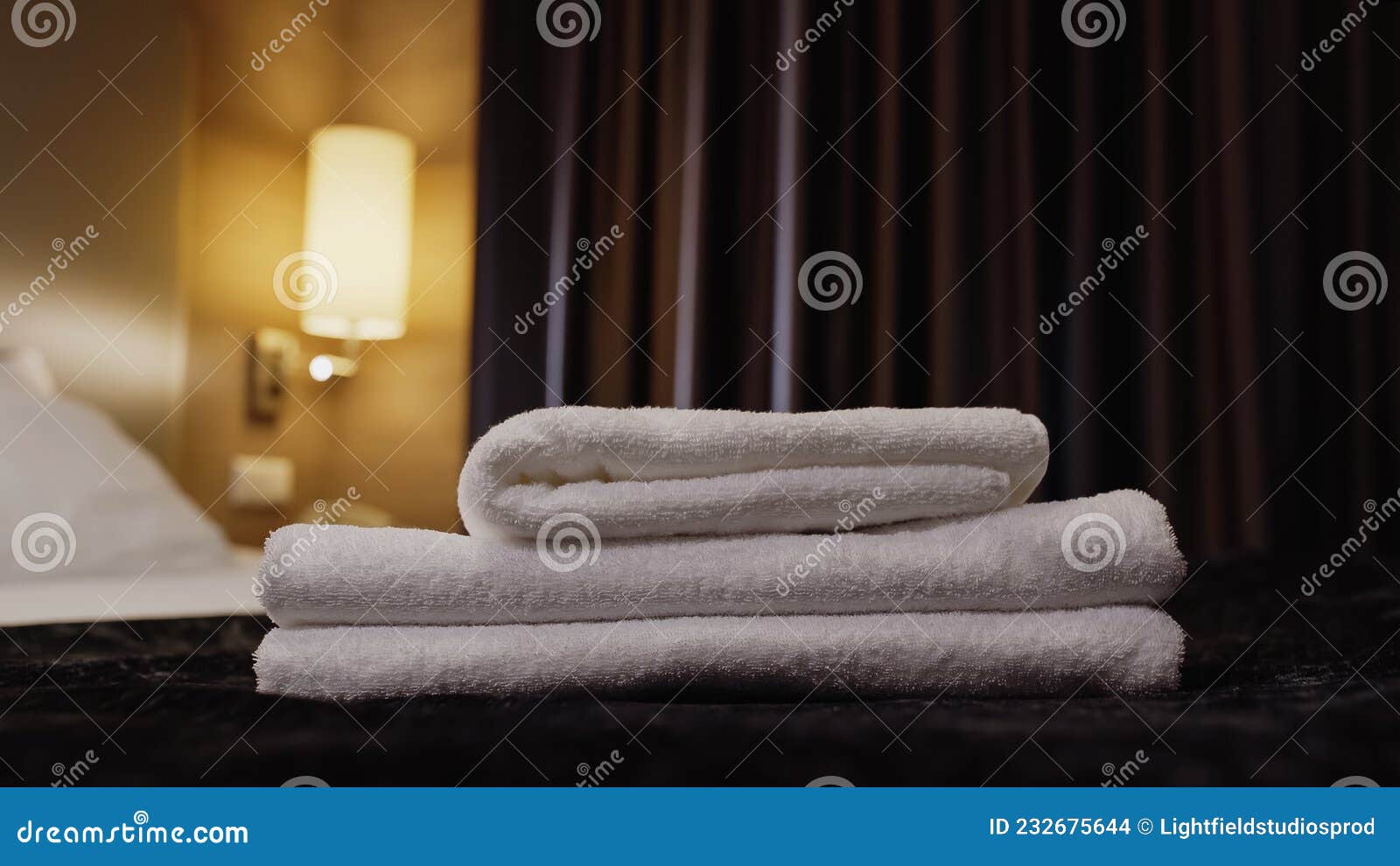 Clean and White Towels on Hotel Stock Photo Image of lamp, indoors