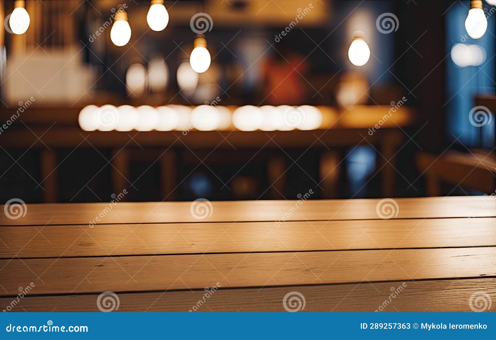 Clean Wooden Table on a Blurred Café Background Stock Illustration