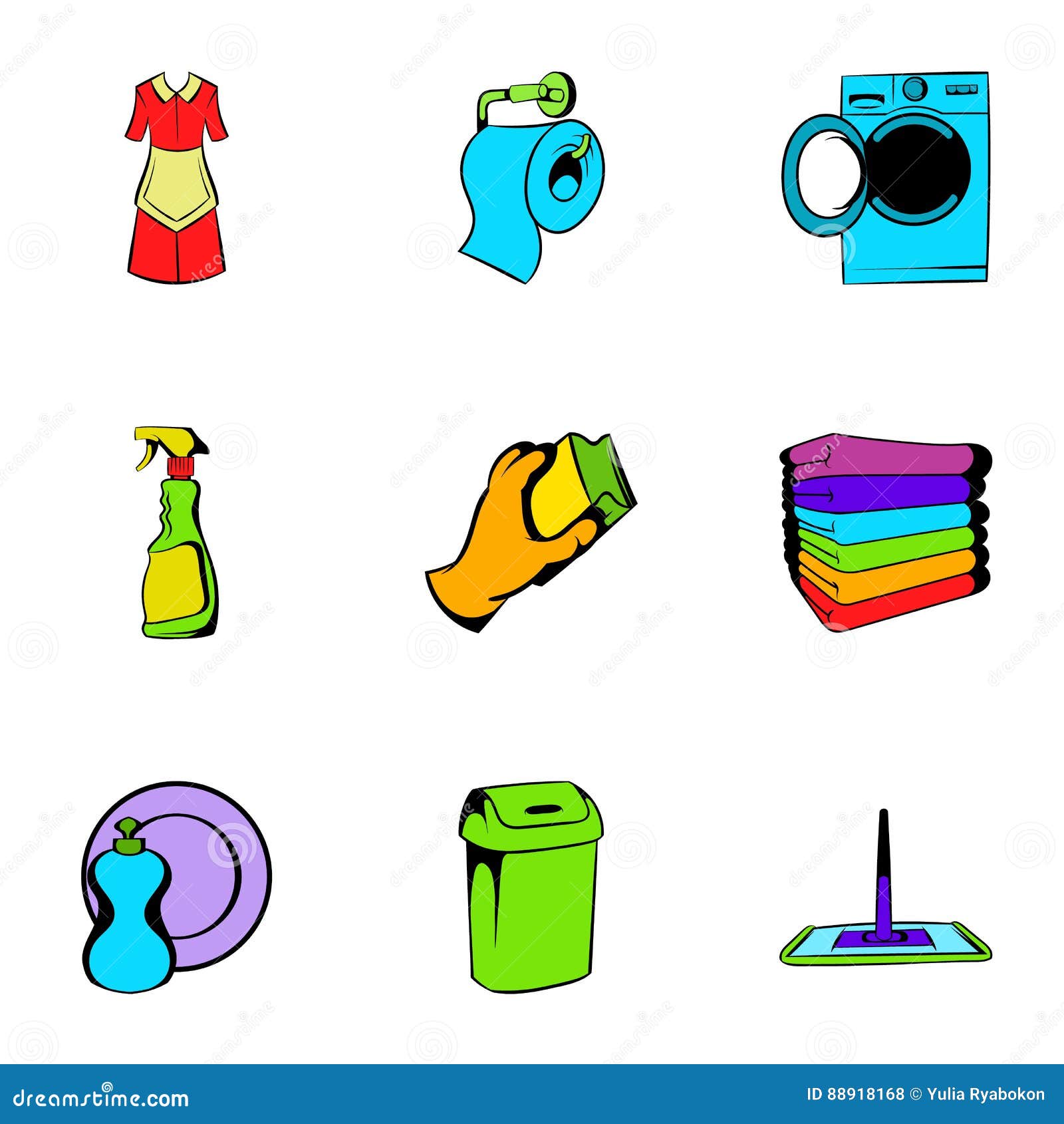 Cleaner Icons Set, Cartoon Style Stock Vector - Illustration of icon ...