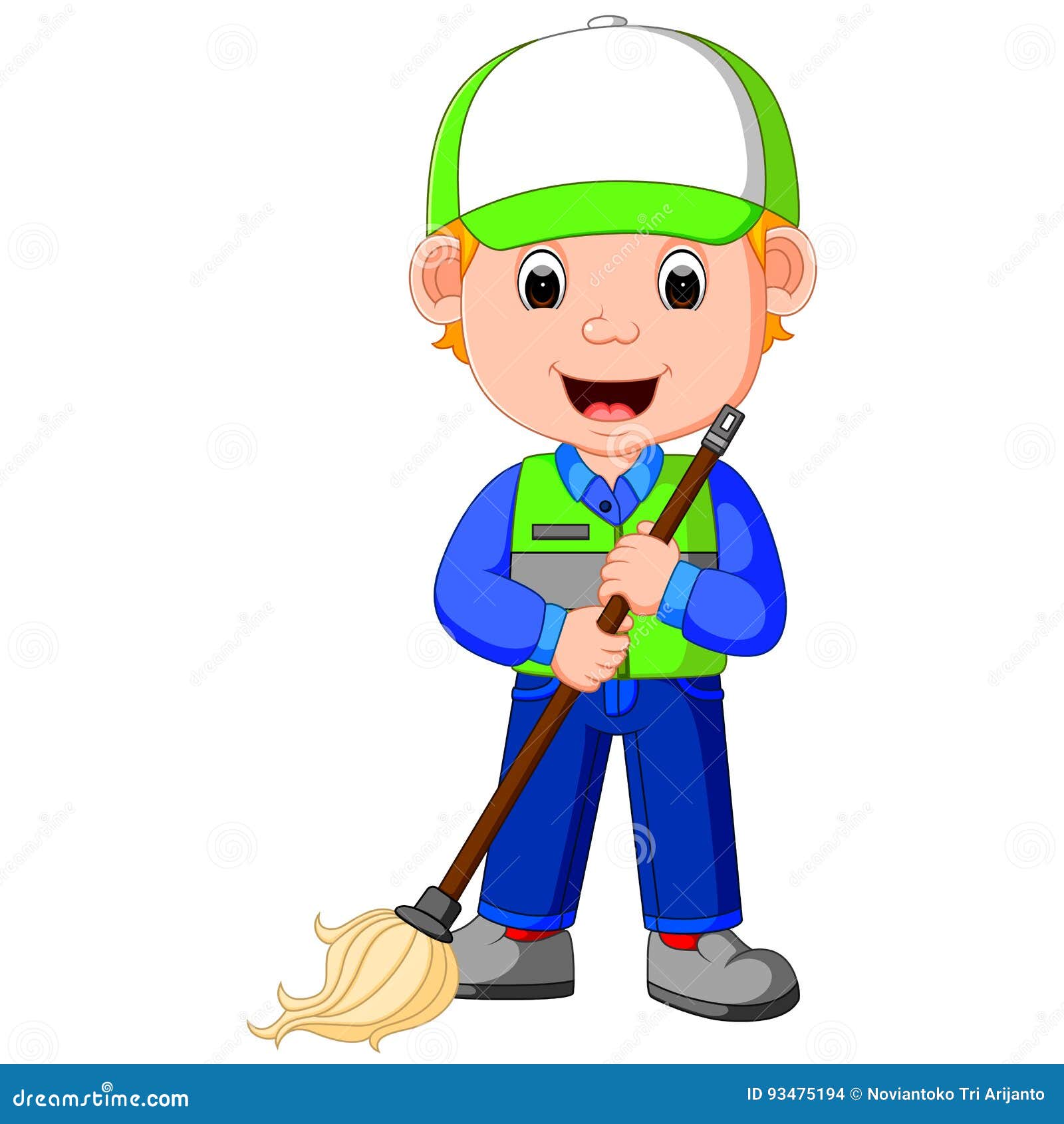 Cleaner Man with Cleaning Equipments Stock Vector Illustration of