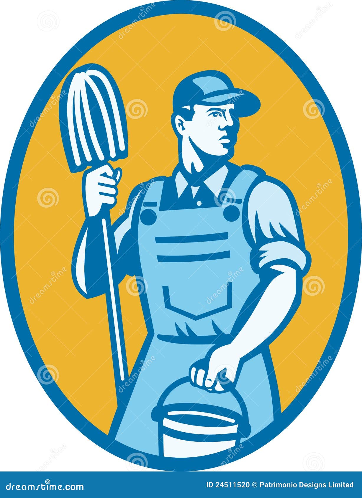 cleaner worker with mop and pail