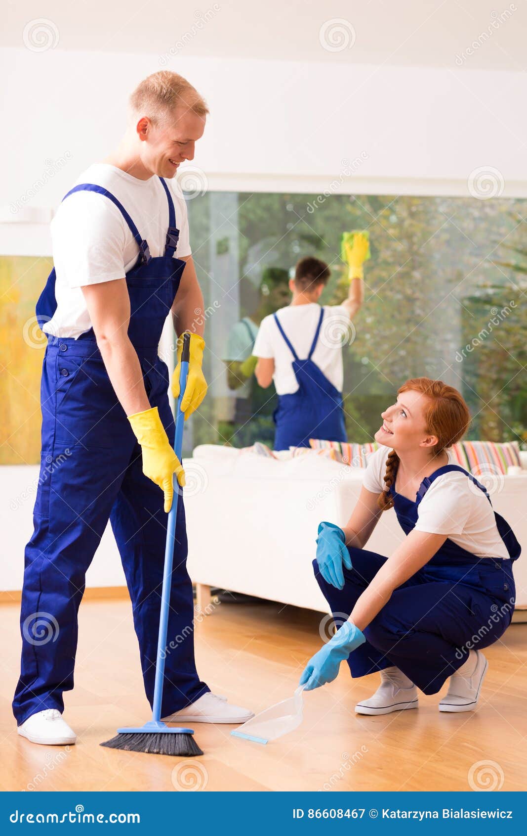 Cleaners with a broom stock image. Image of bucket, house 86608467