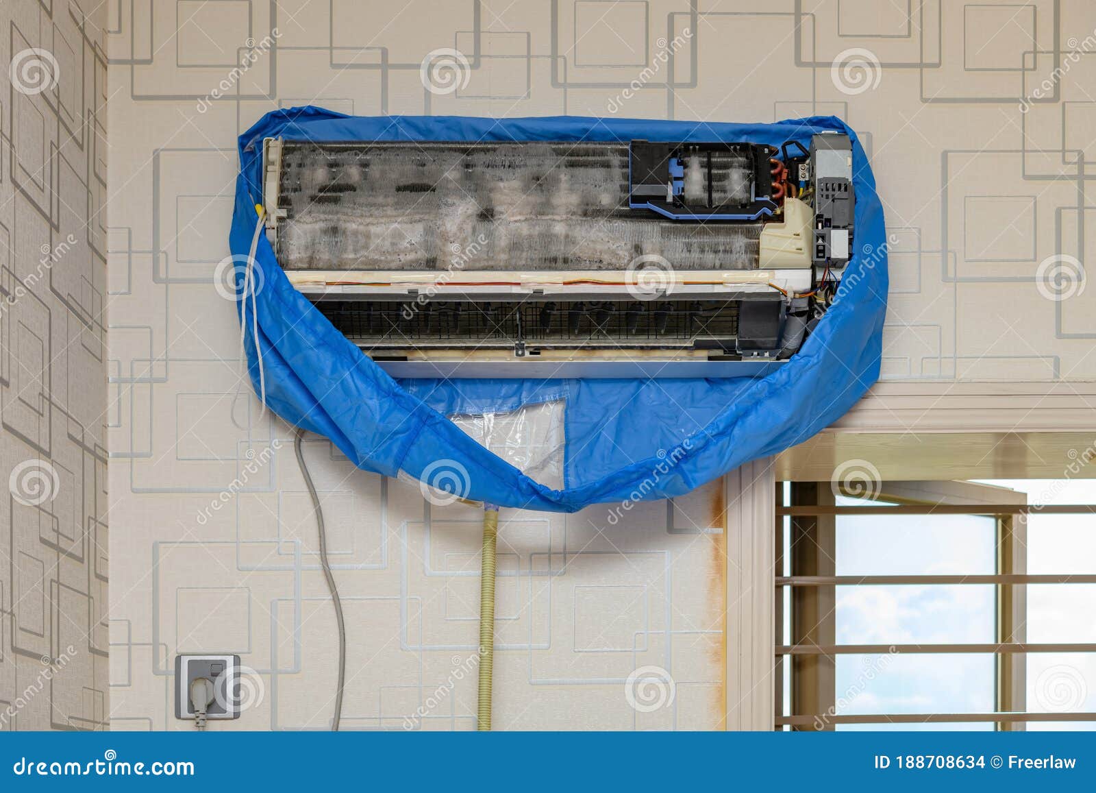 Cleaning Air Conditioner with Chemical Liquid Stock Photo Image of