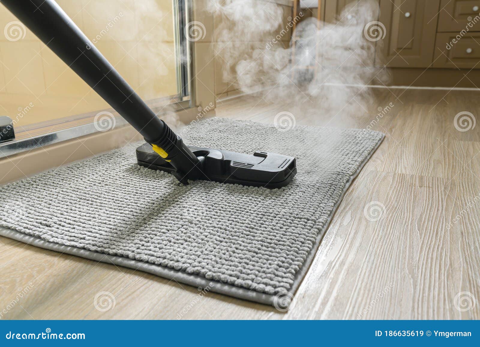 Cleaning Bathroom Mat Using Steam Cleaner Stock Image Image of