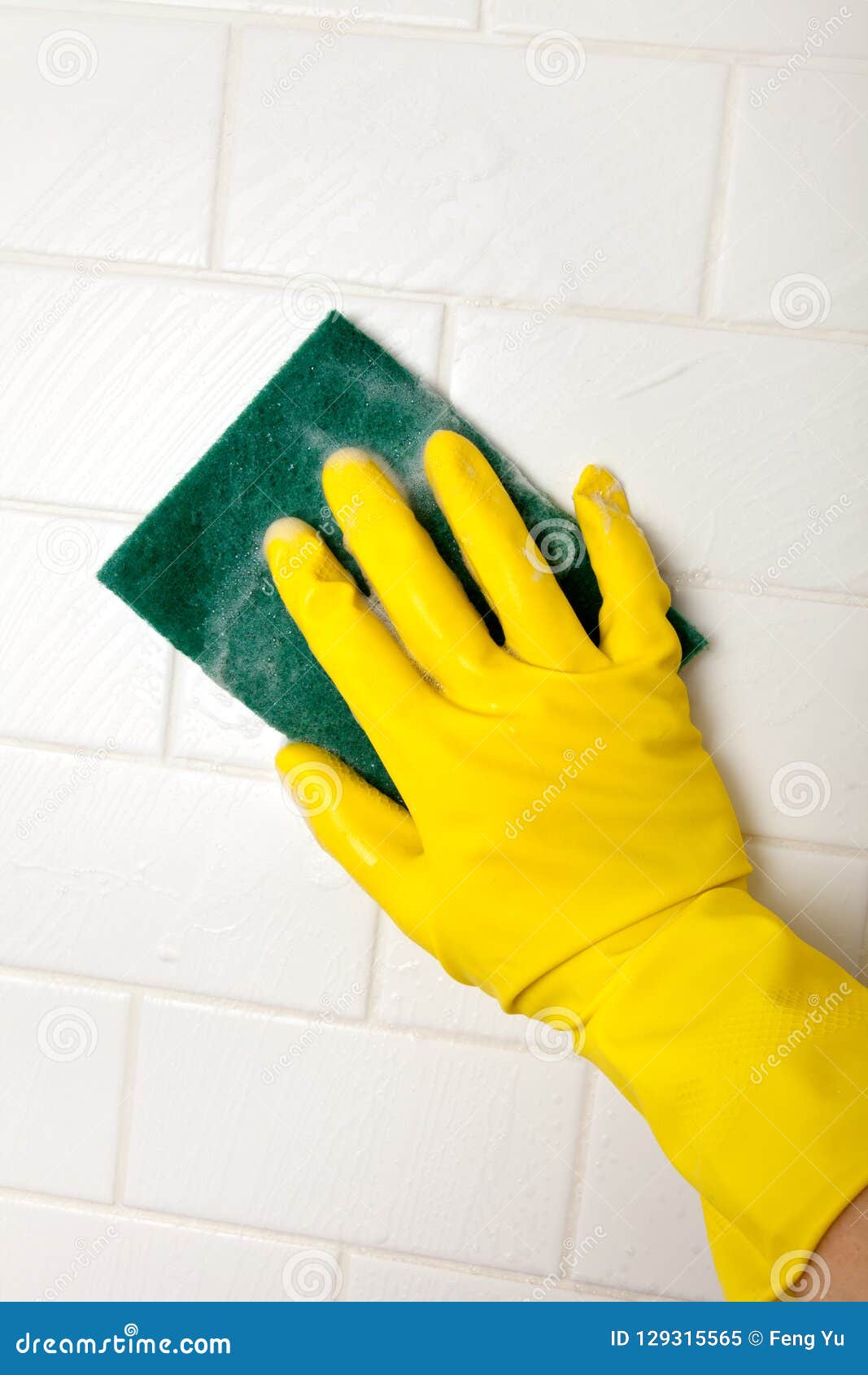 Cleaning Bathroom Tile Wall Stock Image Image of scrubbing, hand 129315565