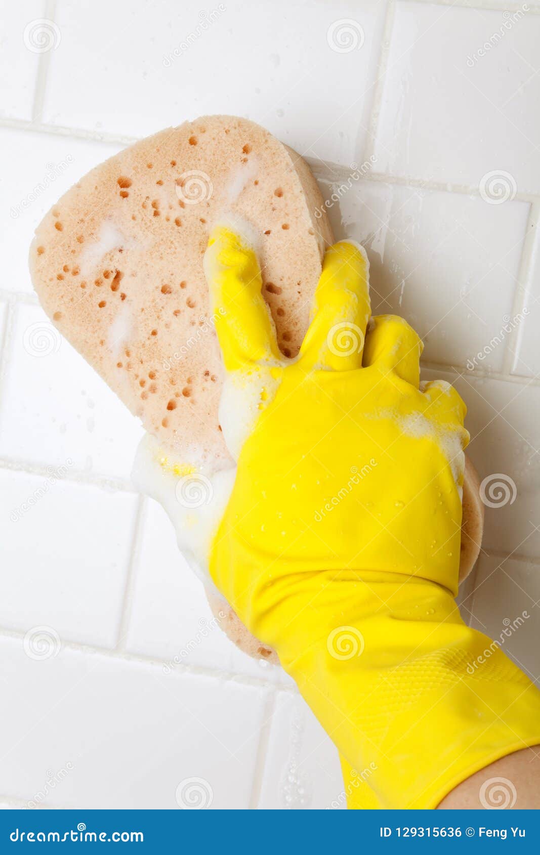 Cleaning Bathroom Tile Wall Stock Photo Image of clean, white 129315636