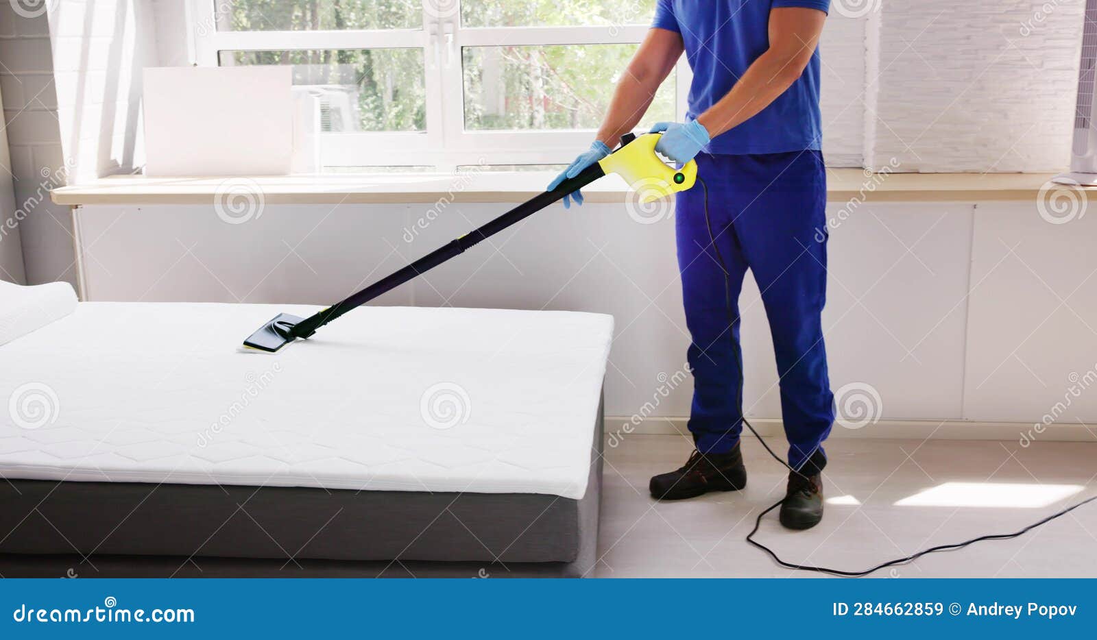 Cleaning Bed Mattress with Steam Machine Stock Image Image of service