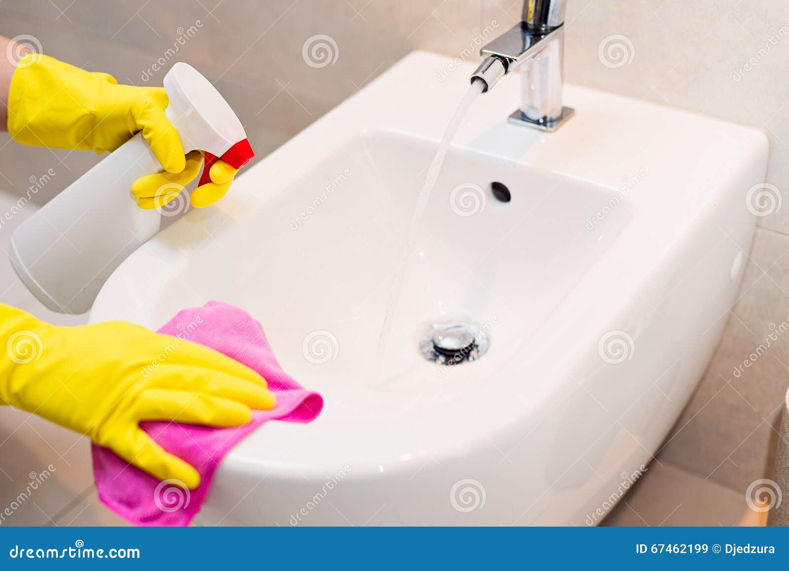 Cleaning Bidet in Wc with Pink Cloth. Stock Image - Image of housework,  bath: 67462199