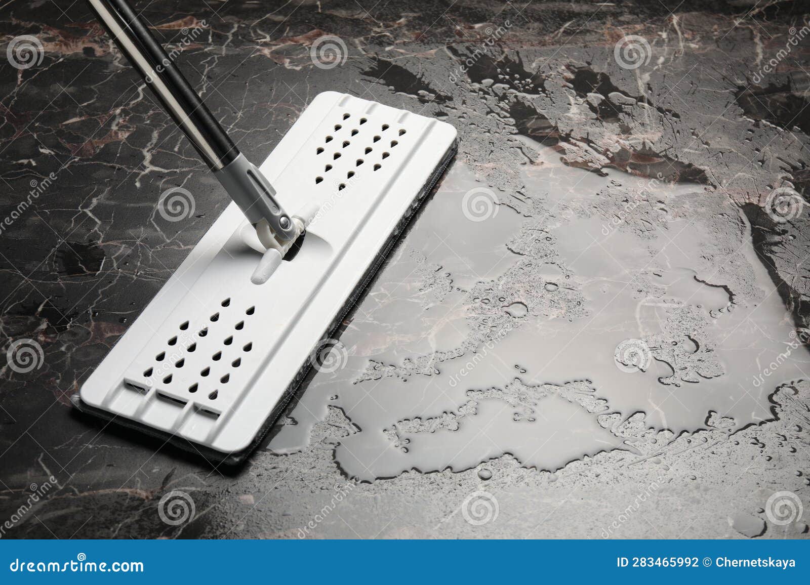 Cleaning Marble Floor with Mop. Space for Text Stock Photo Image of