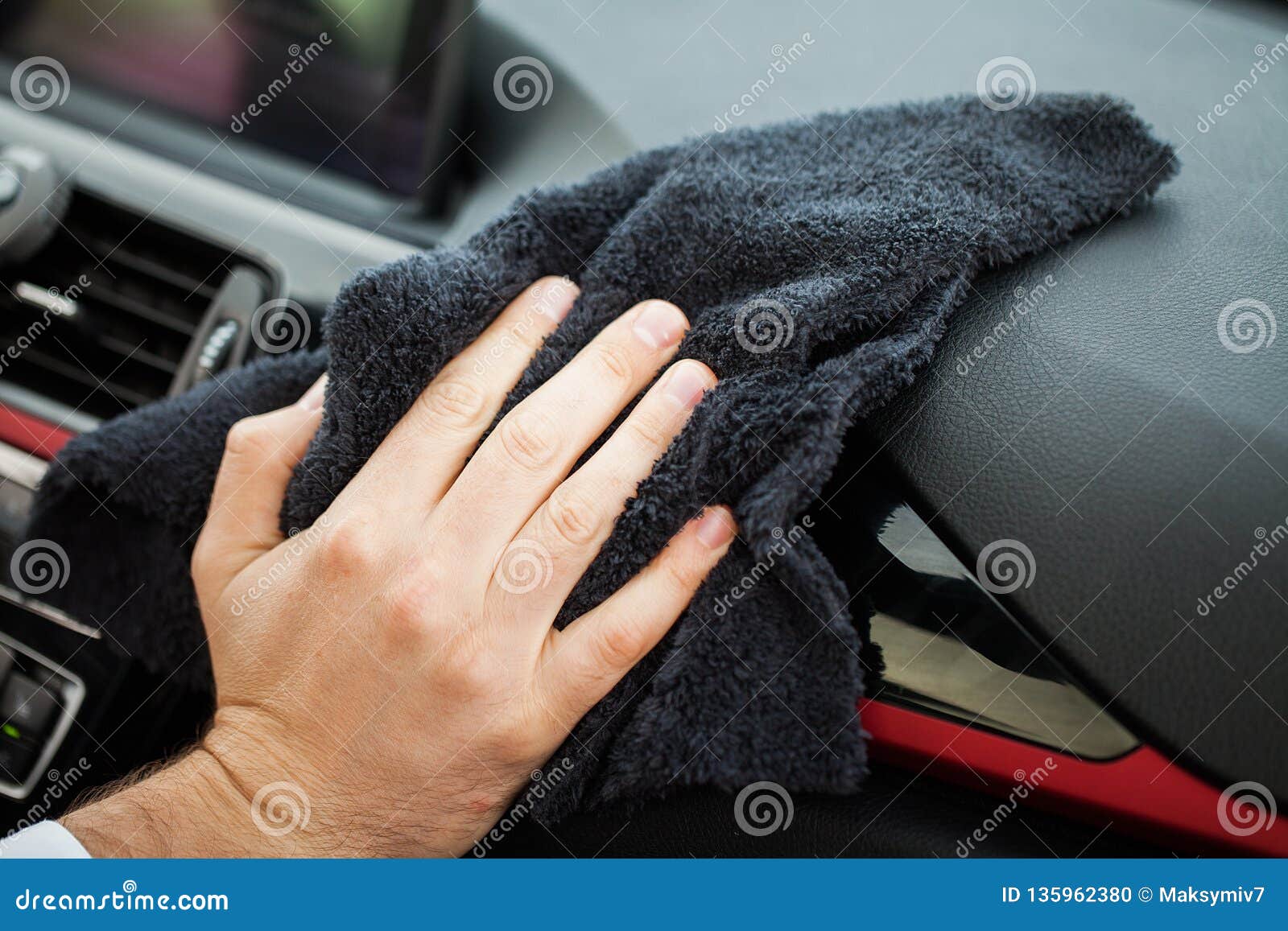 Cleaning Car Hand With Microfiber Cloth Cleaning Car