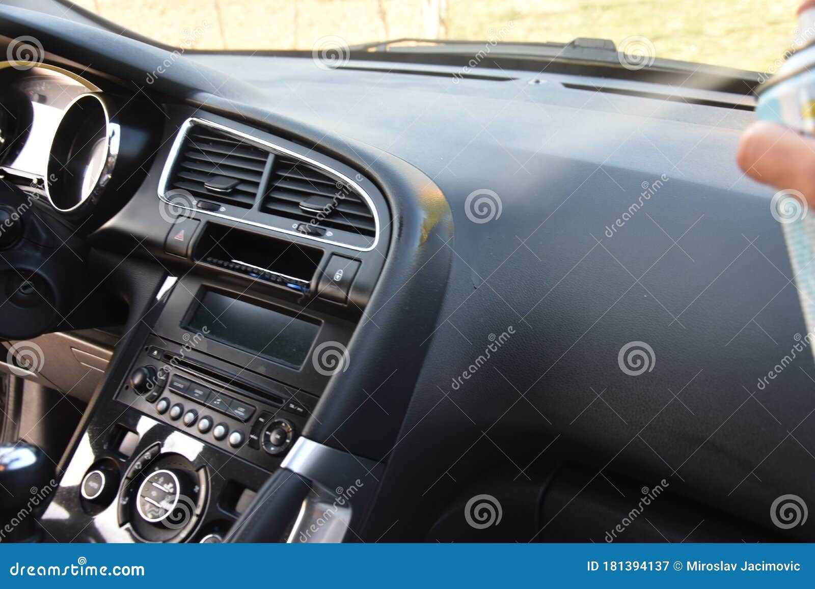 Cleaning Car Interior and Spraying with Liquid Stock Image Image of