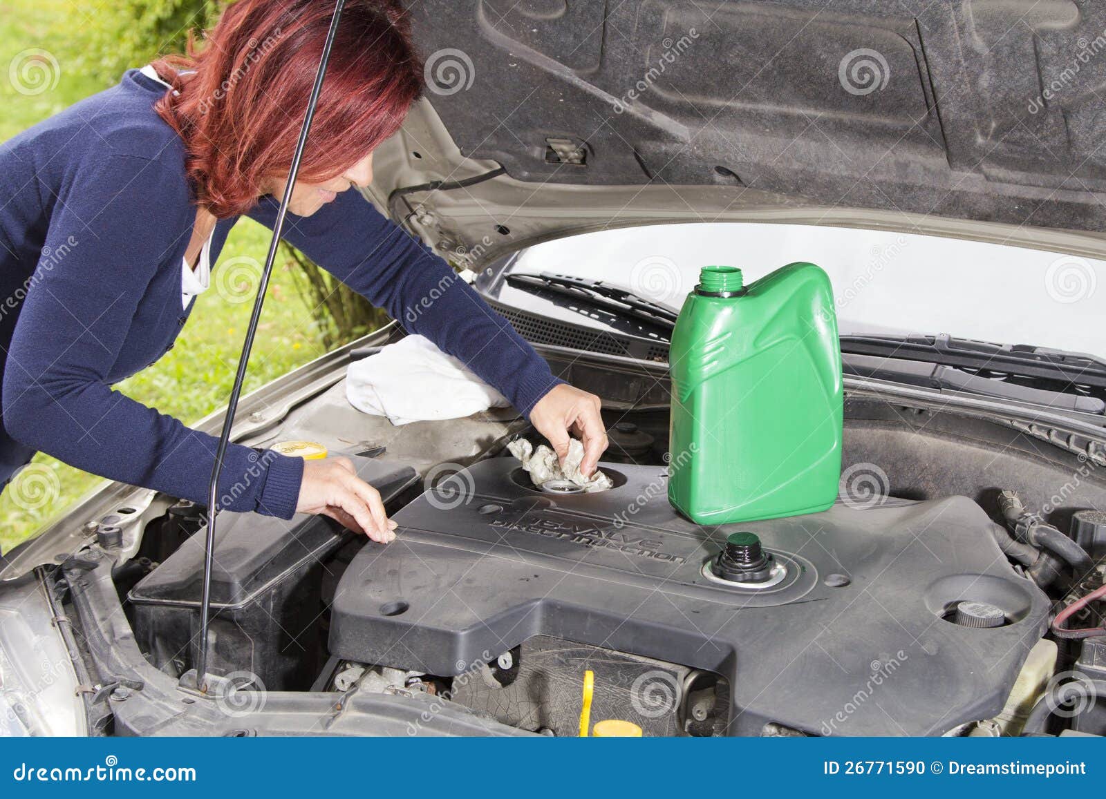 Cleaning Car Motor Cover after Adding Oil Stock Photo Image of