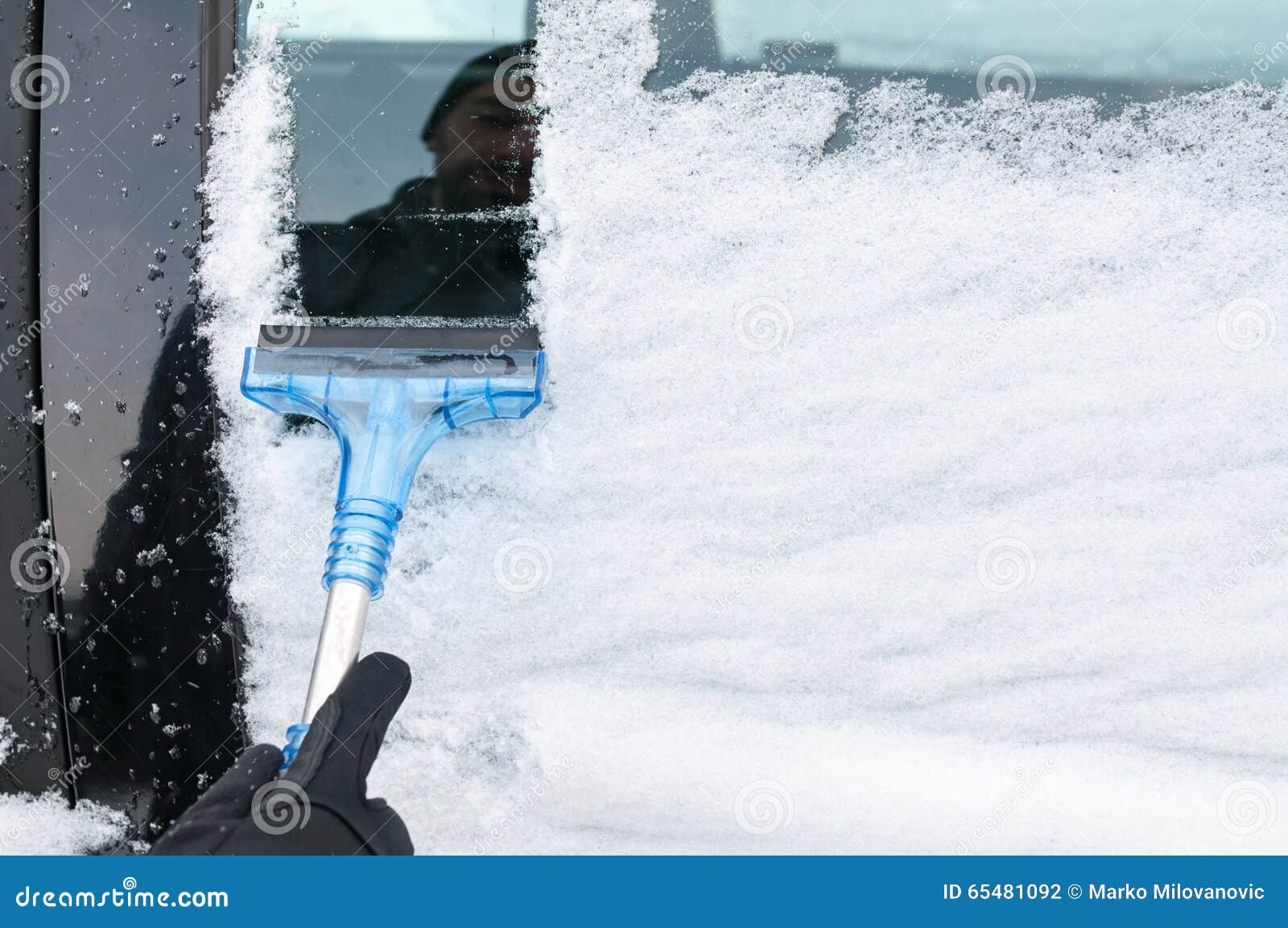 Cleaning Car from Snow stock photo. Image of person, season 65481092
