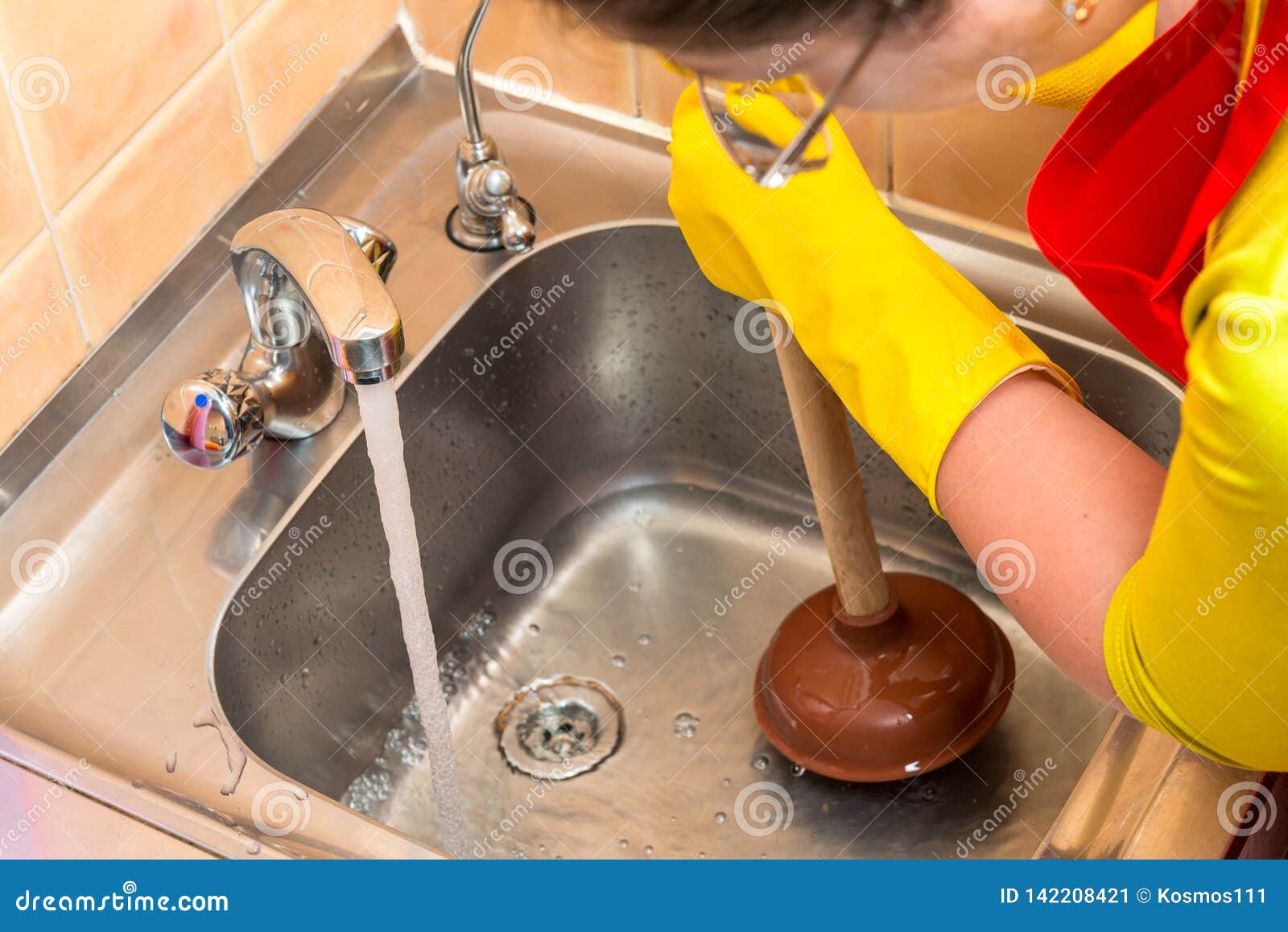 Cleaning Clogged Pipes In The Kitchen Sink Stock Image Image Of Clogged