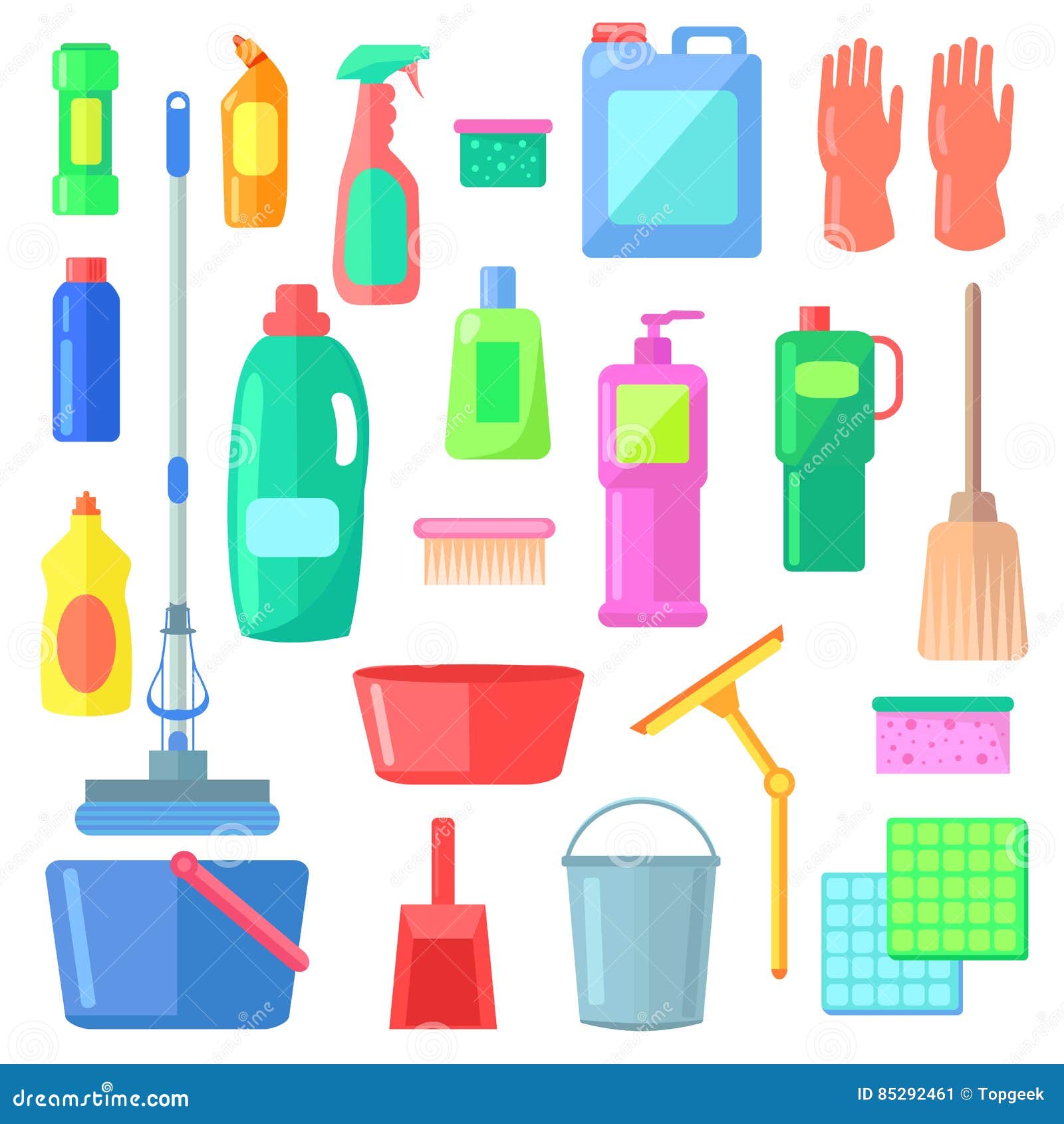 Cleaning supplies. Home clean tools. Brush, bucket window wipes
