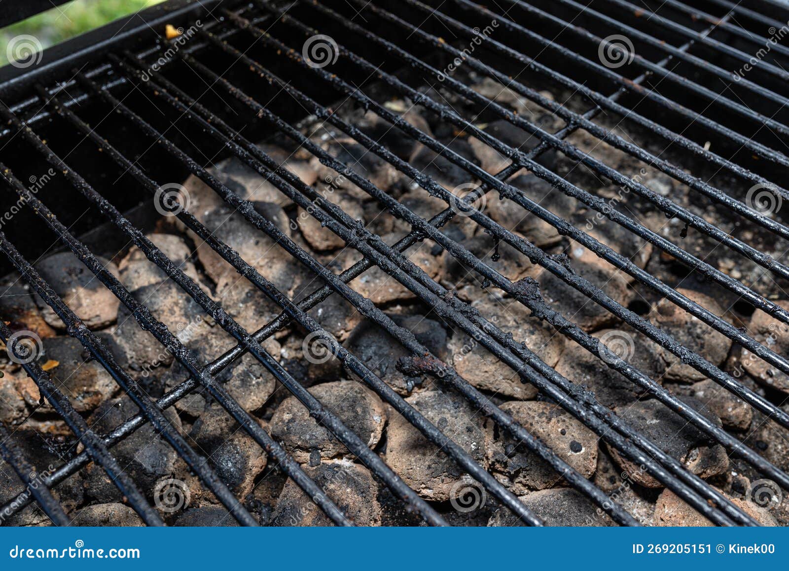 Cleaning a Dirty Grill while Standing on the Terrace and Emptying the