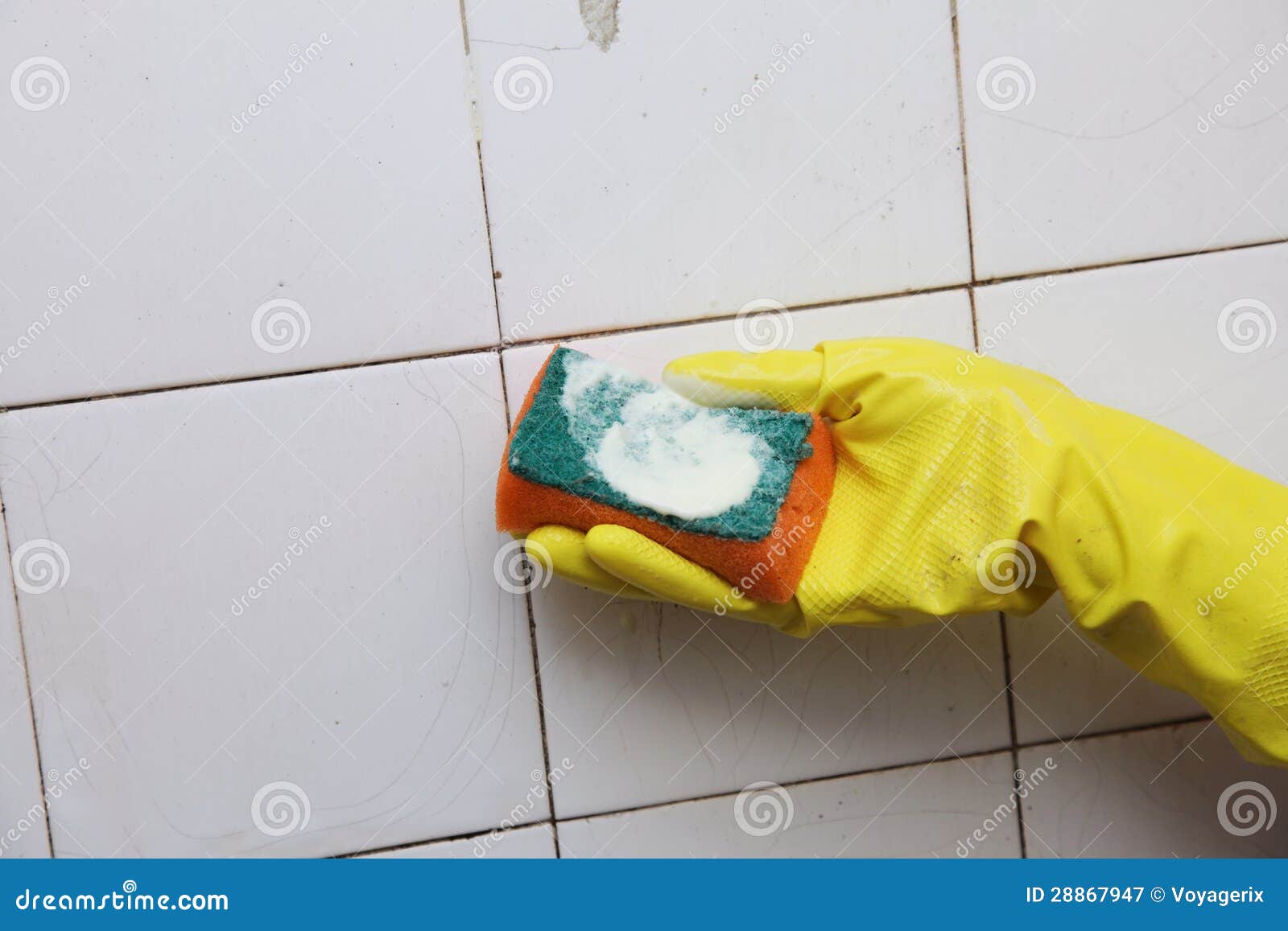 Cleaning of Dirty Old Tiles in a Bathroom Stock Image Image of