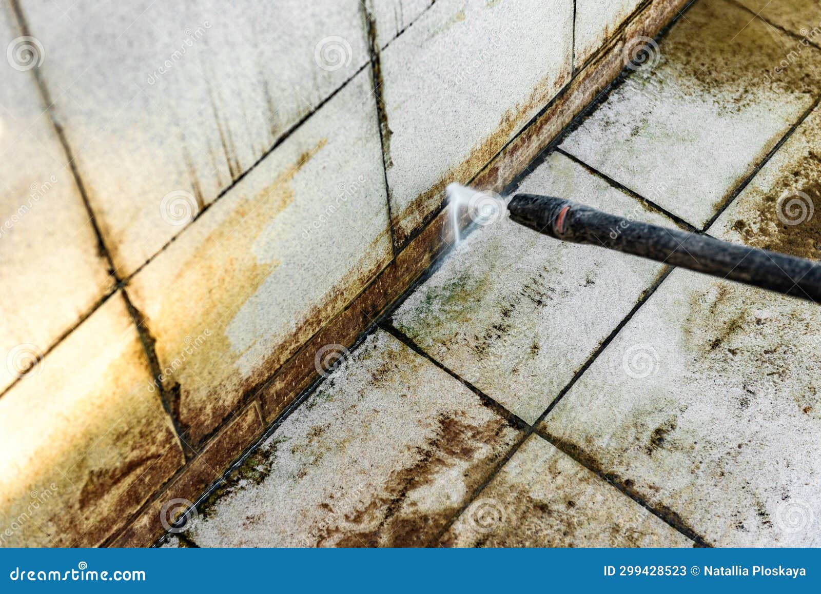 Cleaning a Dirty Pool with a Highpressure Washer Stock Image Image