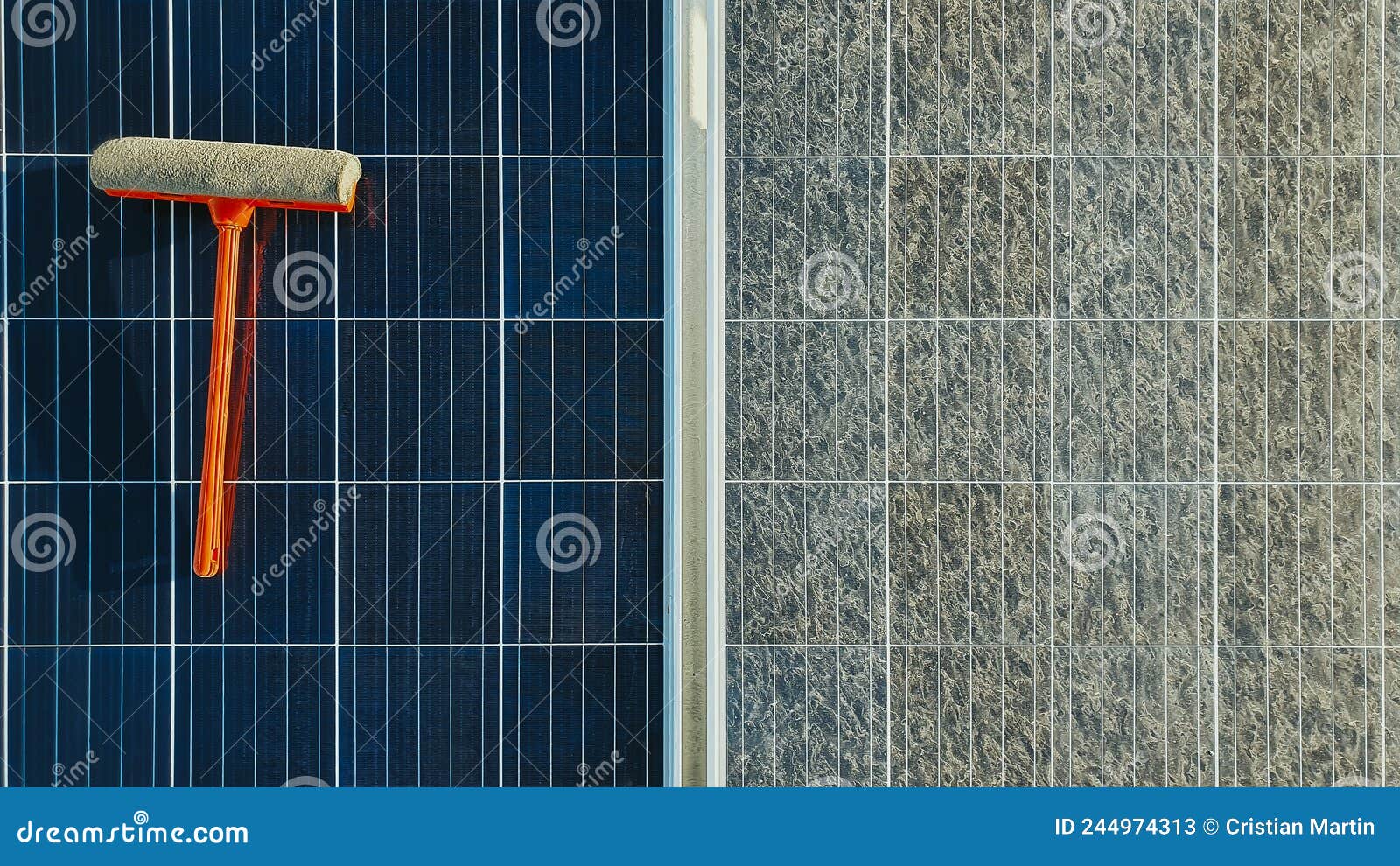 Cleaning Dirty Solar Panels. Clean Panel Vs Dirty Panel Stock Image