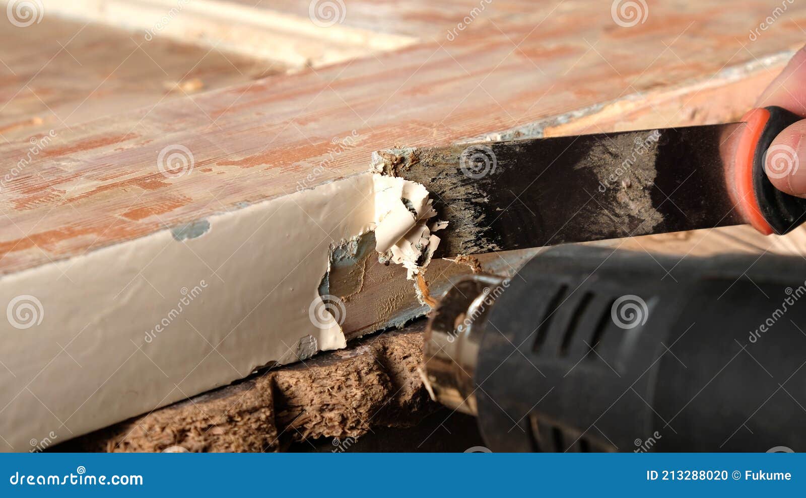 Cleaning Doors from Old Paint,restoration of Wooden Doors Stock Photo