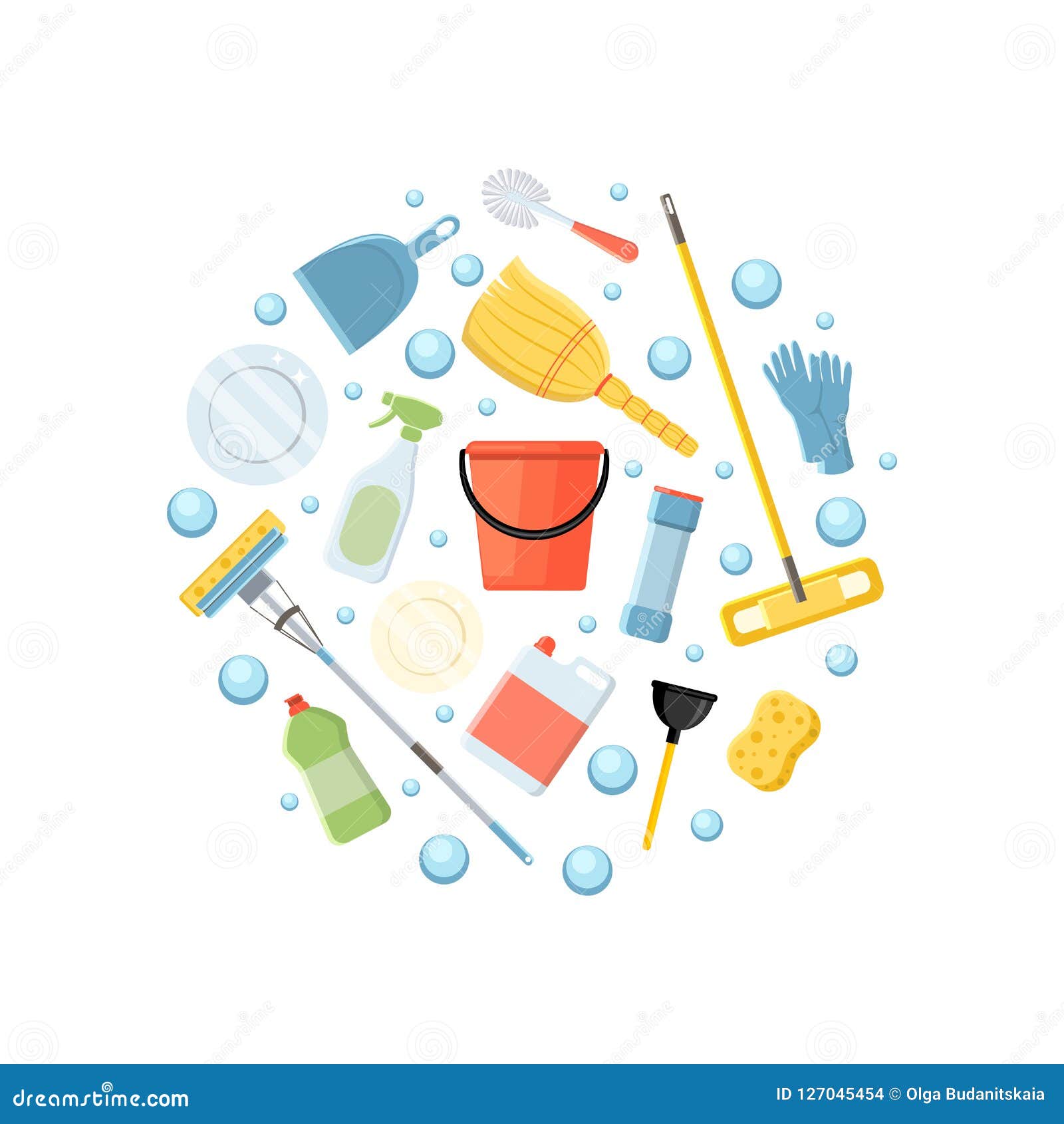 Cleaning Elements Circular Background. Vector Illustration Isolated On ...